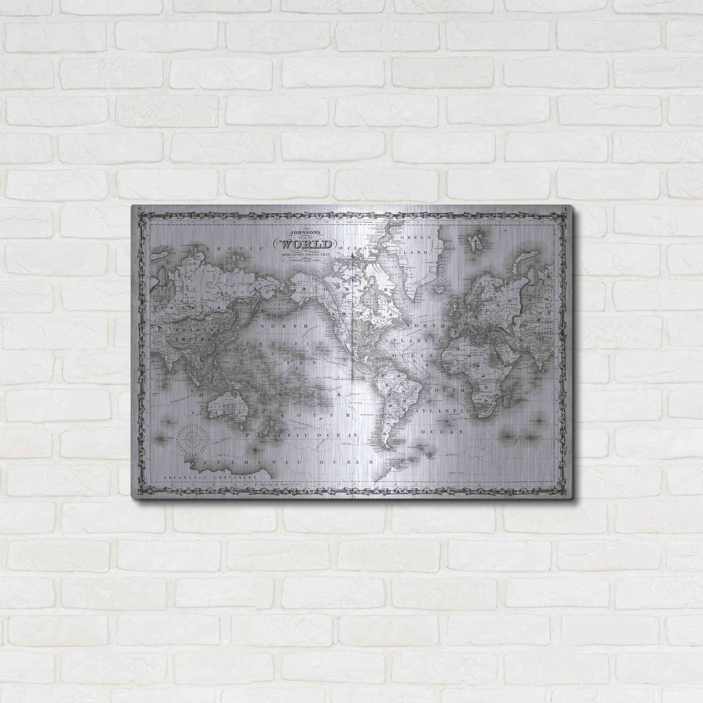 Luxe Metal Art 'Johnson's Map of the World' by Johnson, Metal Wall Art,36x24
