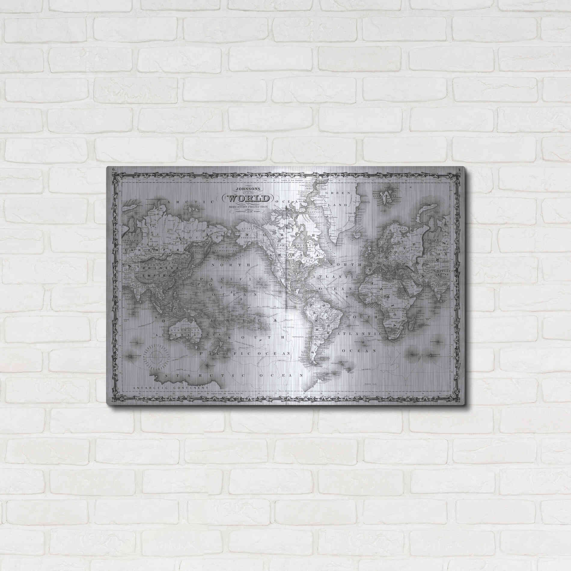 Luxe Metal Art 'Johnson's Map of the World' by Johnson, Metal Wall Art,36x24
