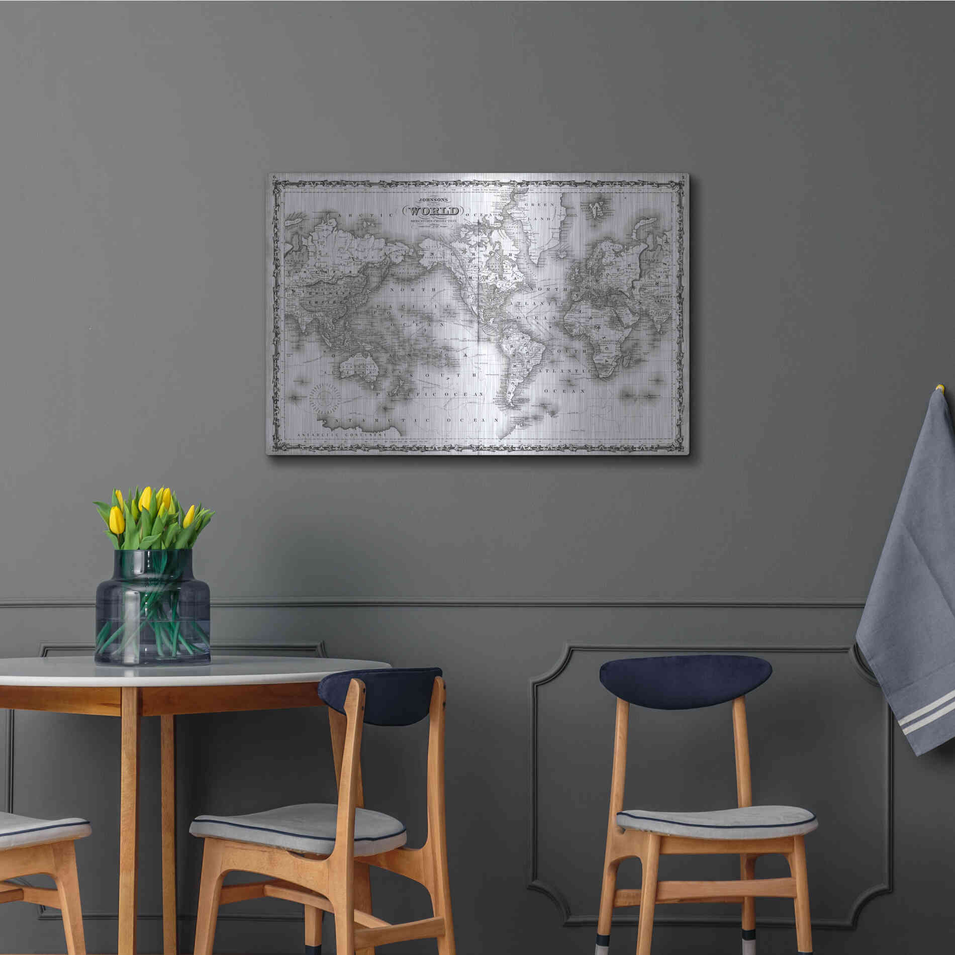 Luxe Metal Art 'Johnson's Map of the World' by Johnson, Metal Wall Art,36x24