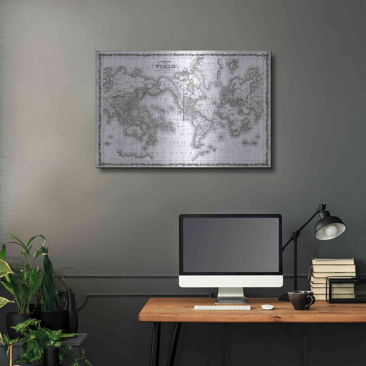 Luxe Metal Art 'Johnson's Map of the World' by Johnson, Metal Wall Art,36x24