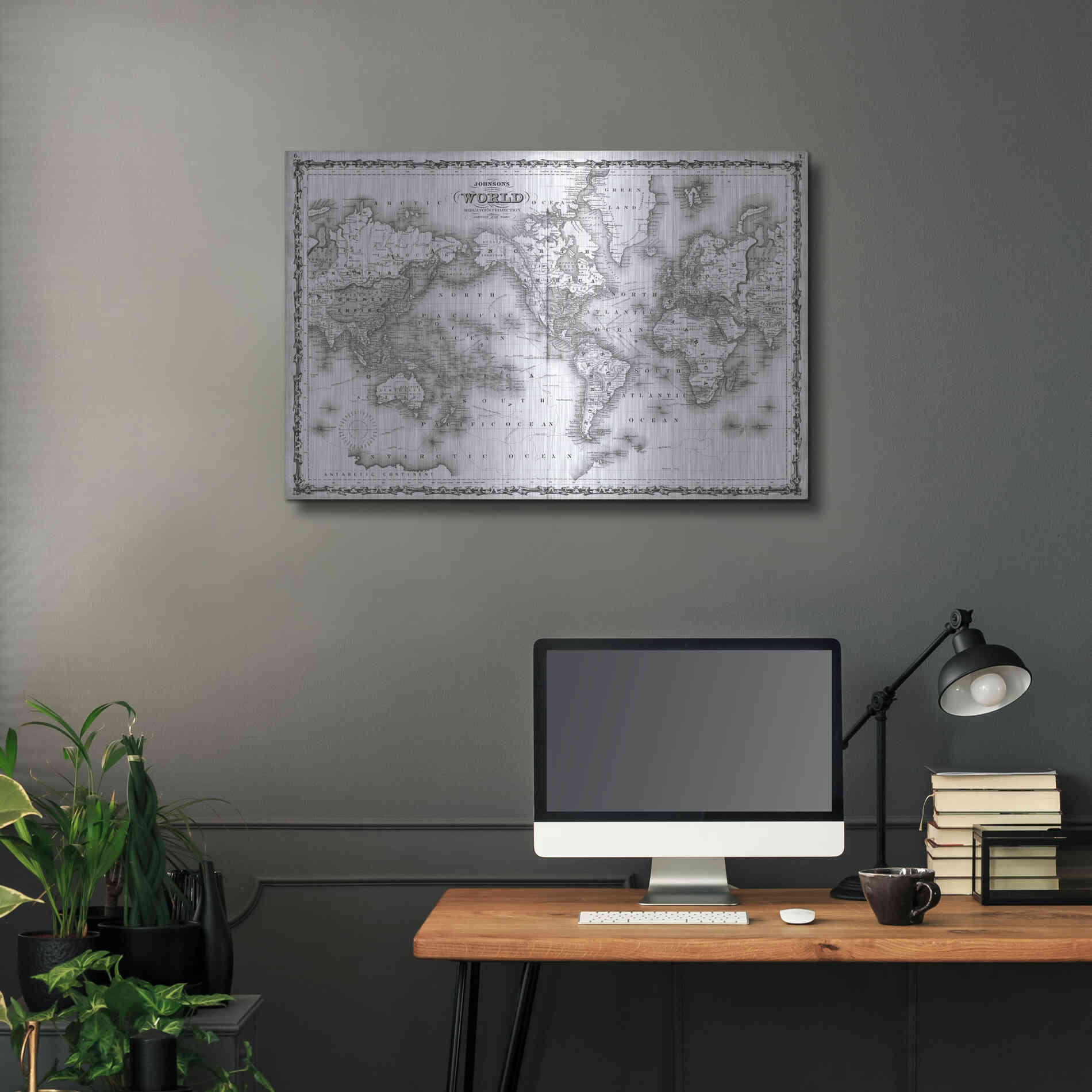 Luxe Metal Art 'Johnson's Map of the World' by Johnson, Metal Wall Art,36x24