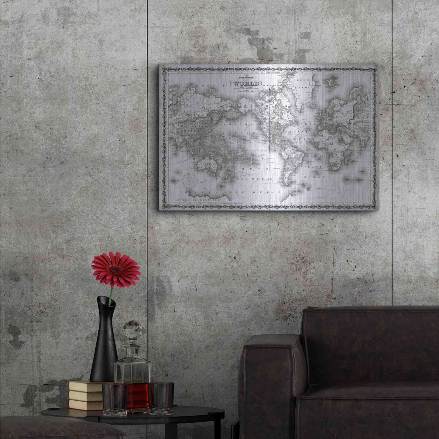 Luxe Metal Art 'Johnson's Map of the World' by Johnson, Metal Wall Art,36x24