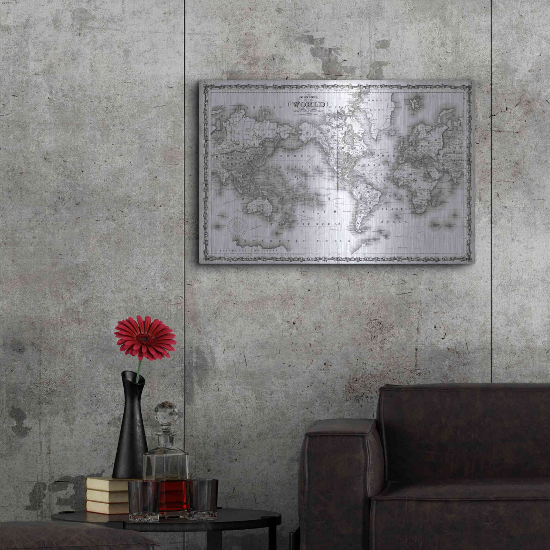 Luxe Metal Art 'Johnson's Map of the World' by Johnson, Metal Wall Art,36x24