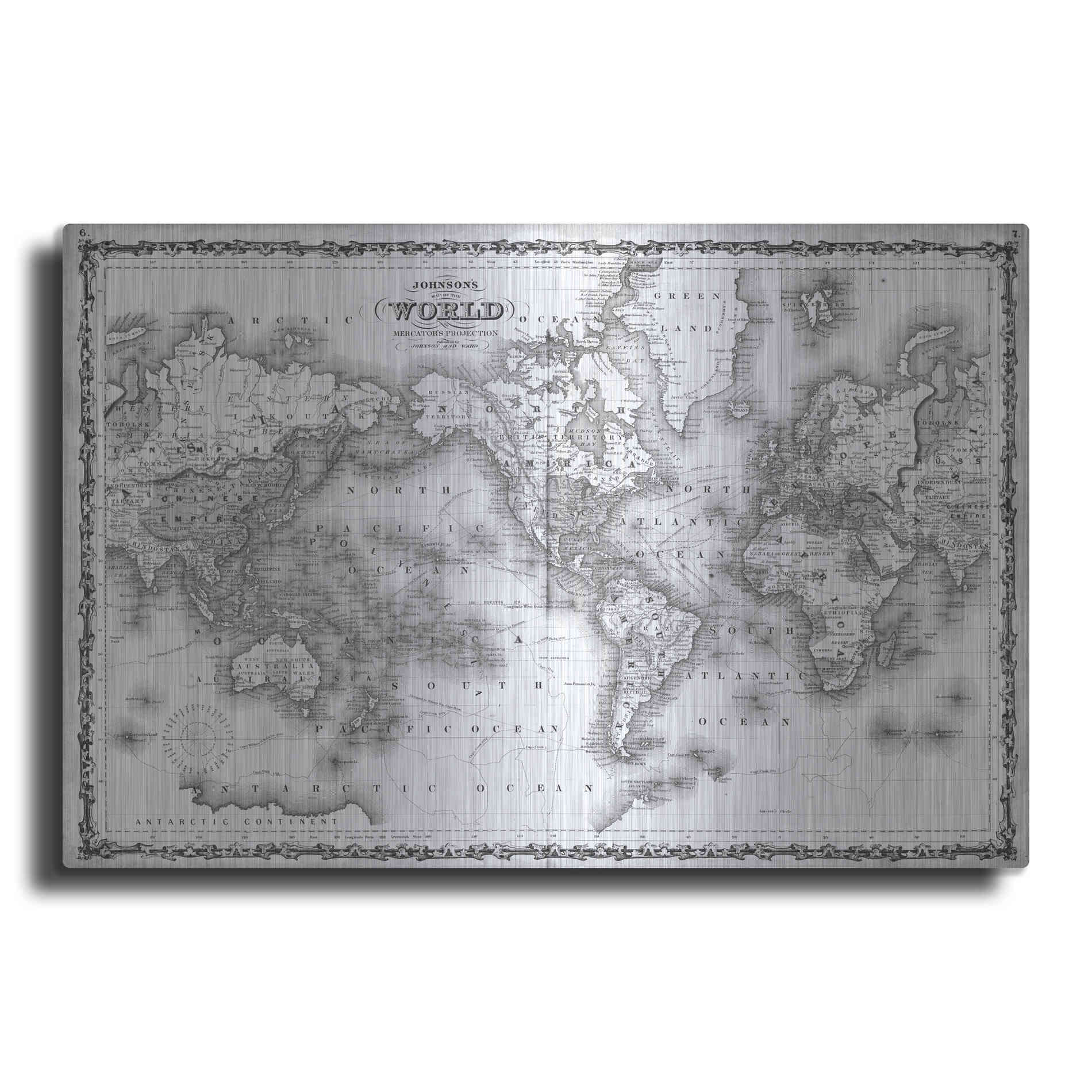 Luxe Metal Art 'Johnson's Map of the World' by Johnson, Metal Wall Art