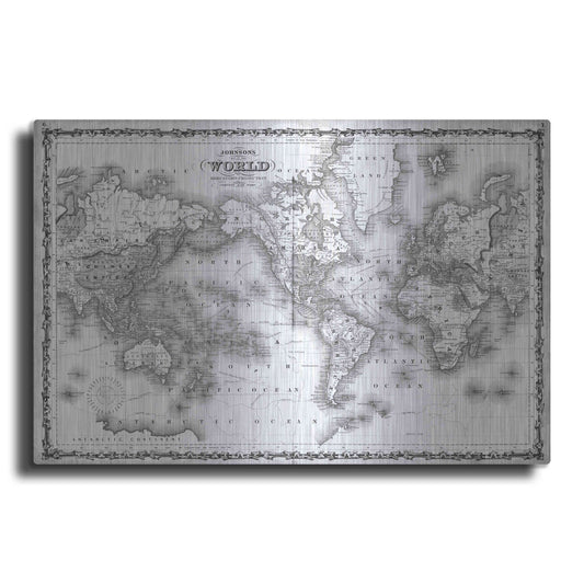 Luxe Metal Art 'Johnson's Map of the World' by Johnson, Metal Wall Art