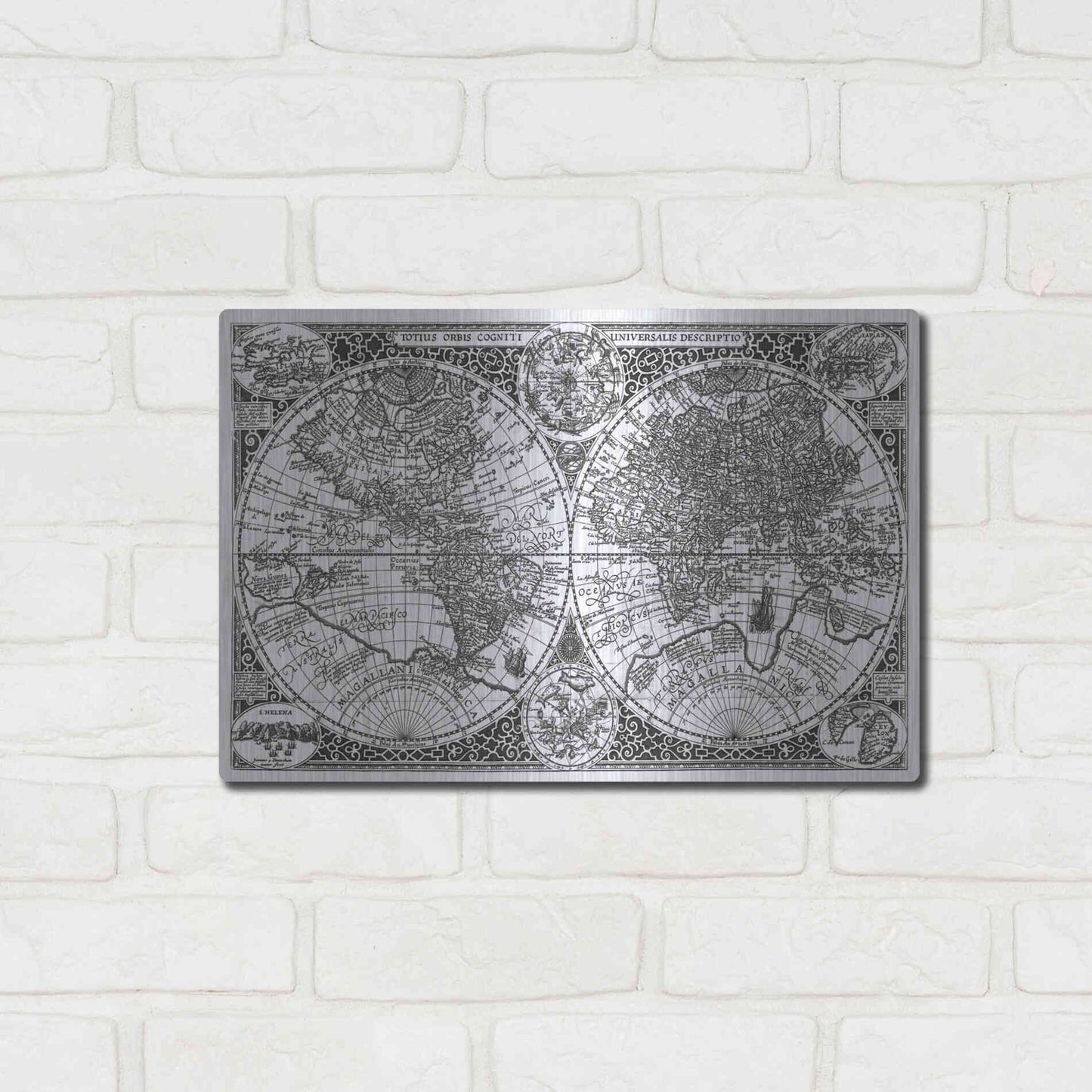 Luxe Metal Art 'Totius Orbis, Cogniti, Leiden 1605' by Paulus Merula, Metal Wall Art,16x12