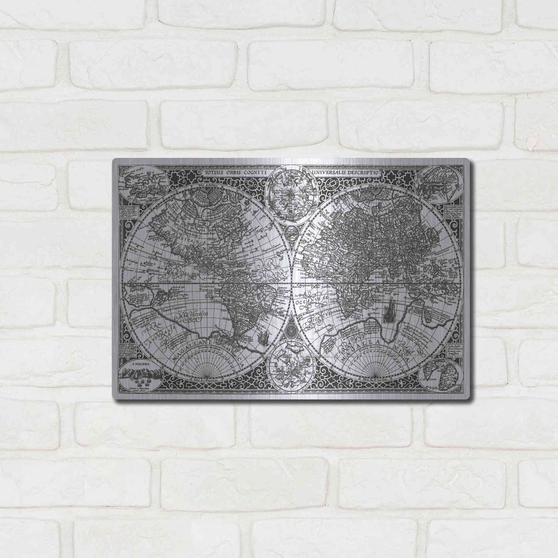 Luxe Metal Art 'Totius Orbis, Cogniti, Leiden 1605' by Paulus Merula, Metal Wall Art,16x12