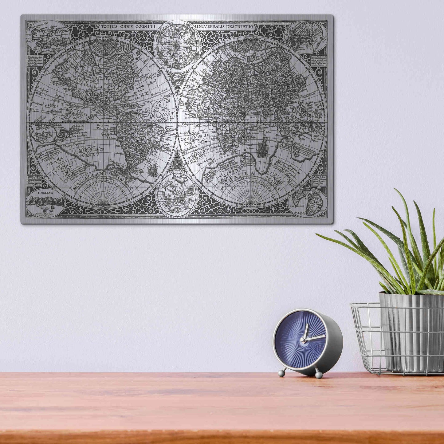Luxe Metal Art 'Totius Orbis, Cogniti, Leiden 1605' by Paulus Merula, Metal Wall Art,16x12