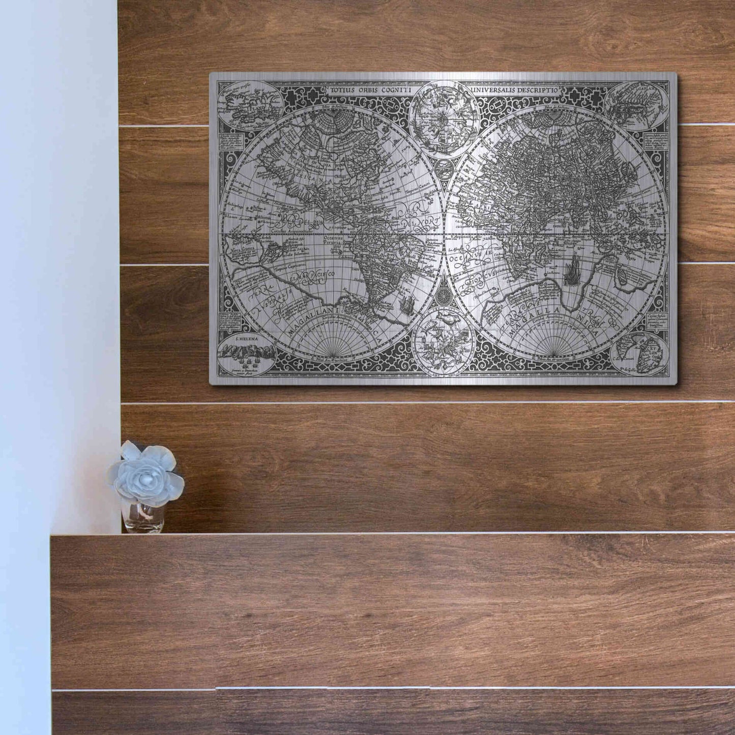 Luxe Metal Art 'Totius Orbis, Cogniti, Leiden 1605' by Paulus Merula, Metal Wall Art,16x12