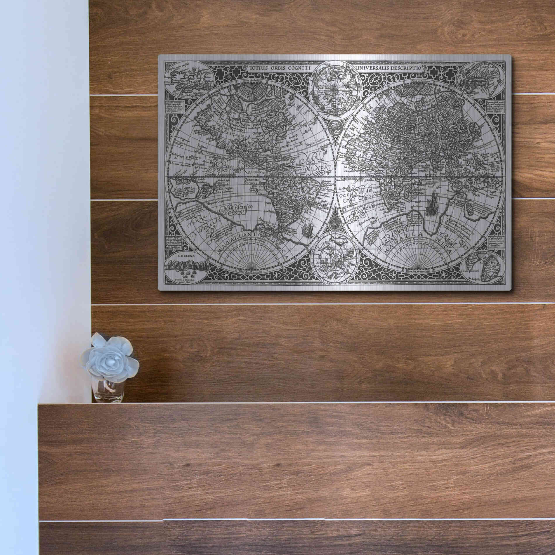 Luxe Metal Art 'Totius Orbis, Cogniti, Leiden 1605' by Paulus Merula, Metal Wall Art,16x12