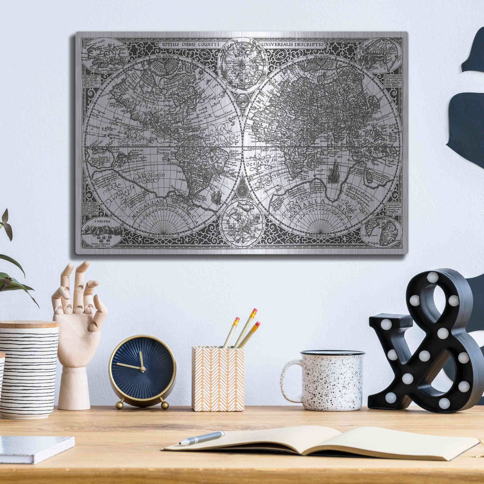 Luxe Metal Art 'Totius Orbis, Cogniti, Leiden 1605' by Paulus Merula, Metal Wall Art,16x12