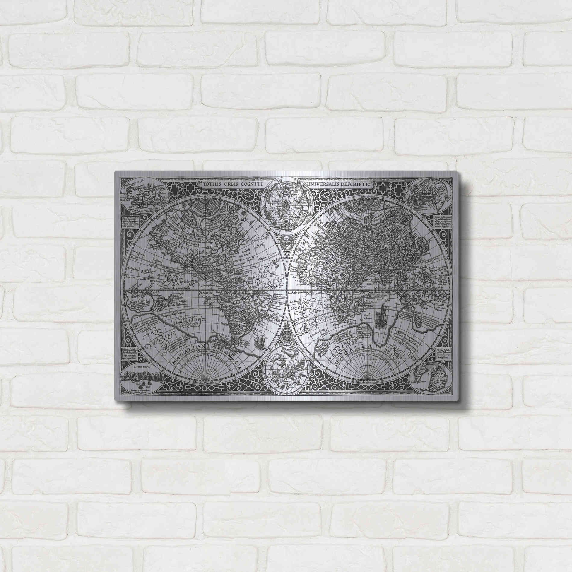 Luxe Metal Art 'Totius Orbis, Cogniti, Leiden 1605' by Paulus Merula, Metal Wall Art,24x16