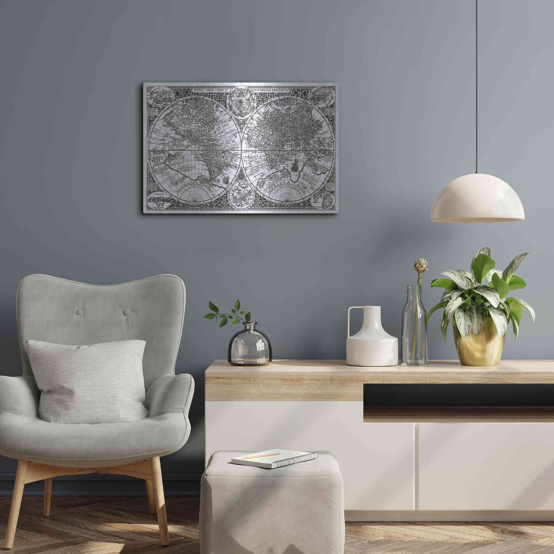 Luxe Metal Art 'Totius Orbis, Cogniti, Leiden 1605' by Paulus Merula, Metal Wall Art,24x16