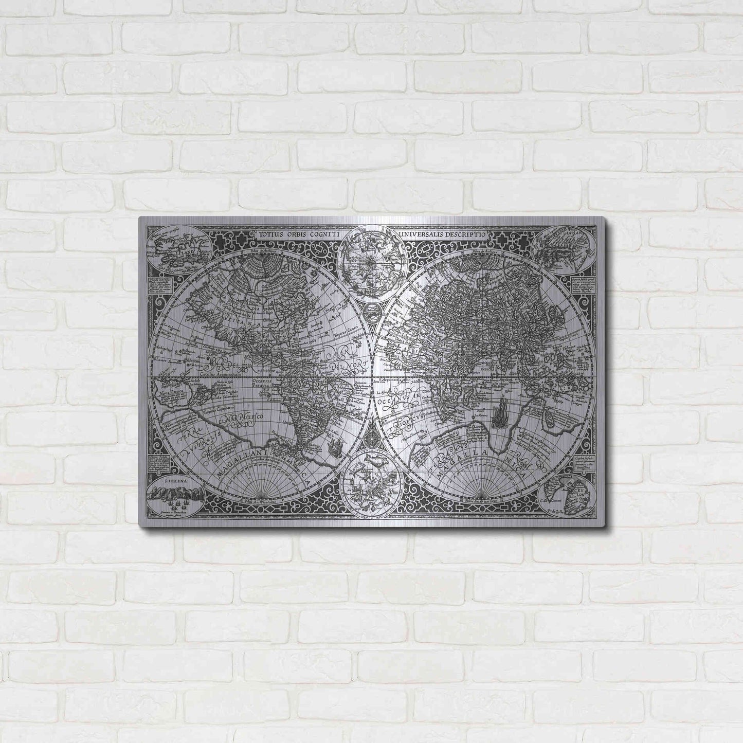 Luxe Metal Art 'Totius Orbis, Cogniti, Leiden 1605' by Paulus Merula, Metal Wall Art,36x24
