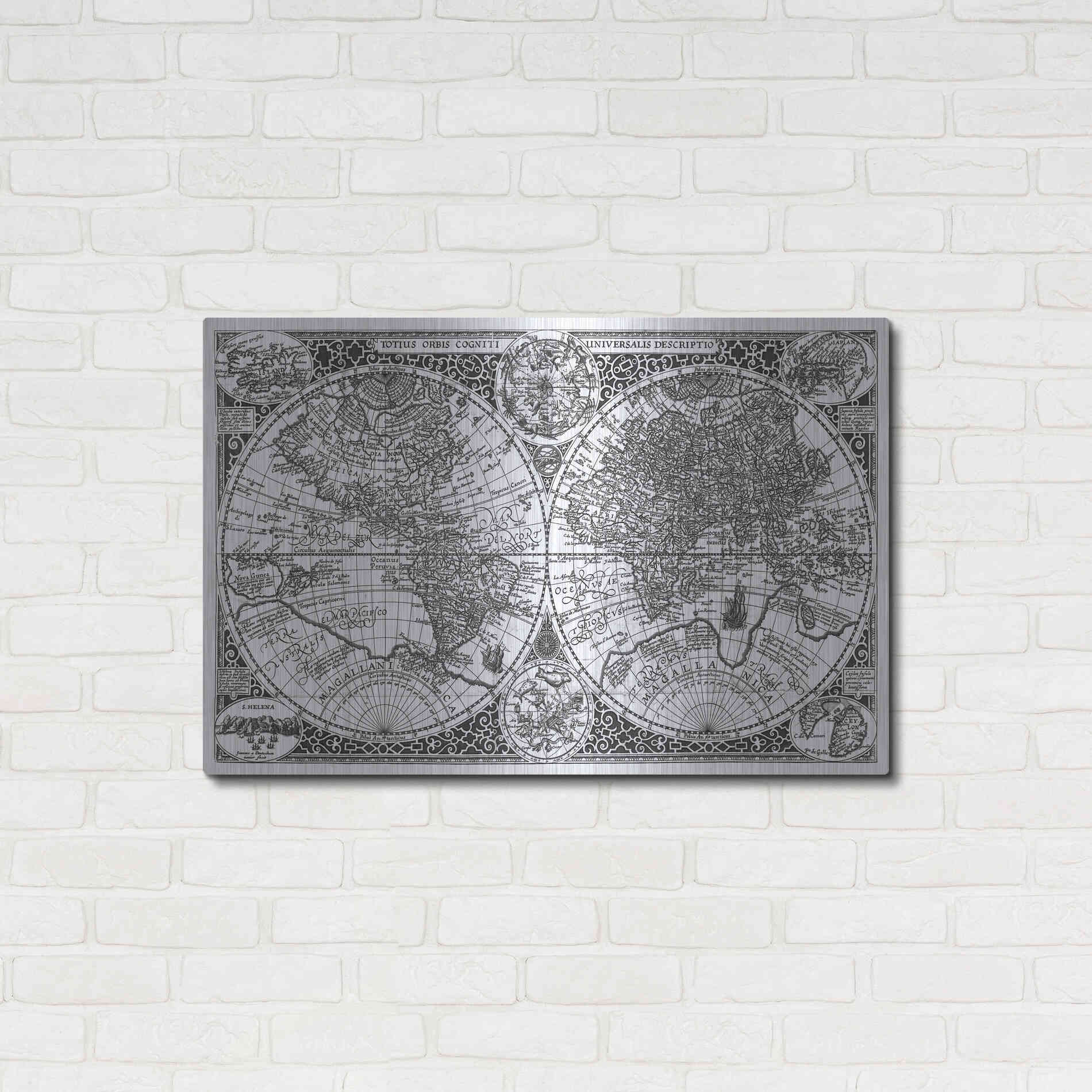 Luxe Metal Art 'Totius Orbis, Cogniti, Leiden 1605' by Paulus Merula, Metal Wall Art,36x24
