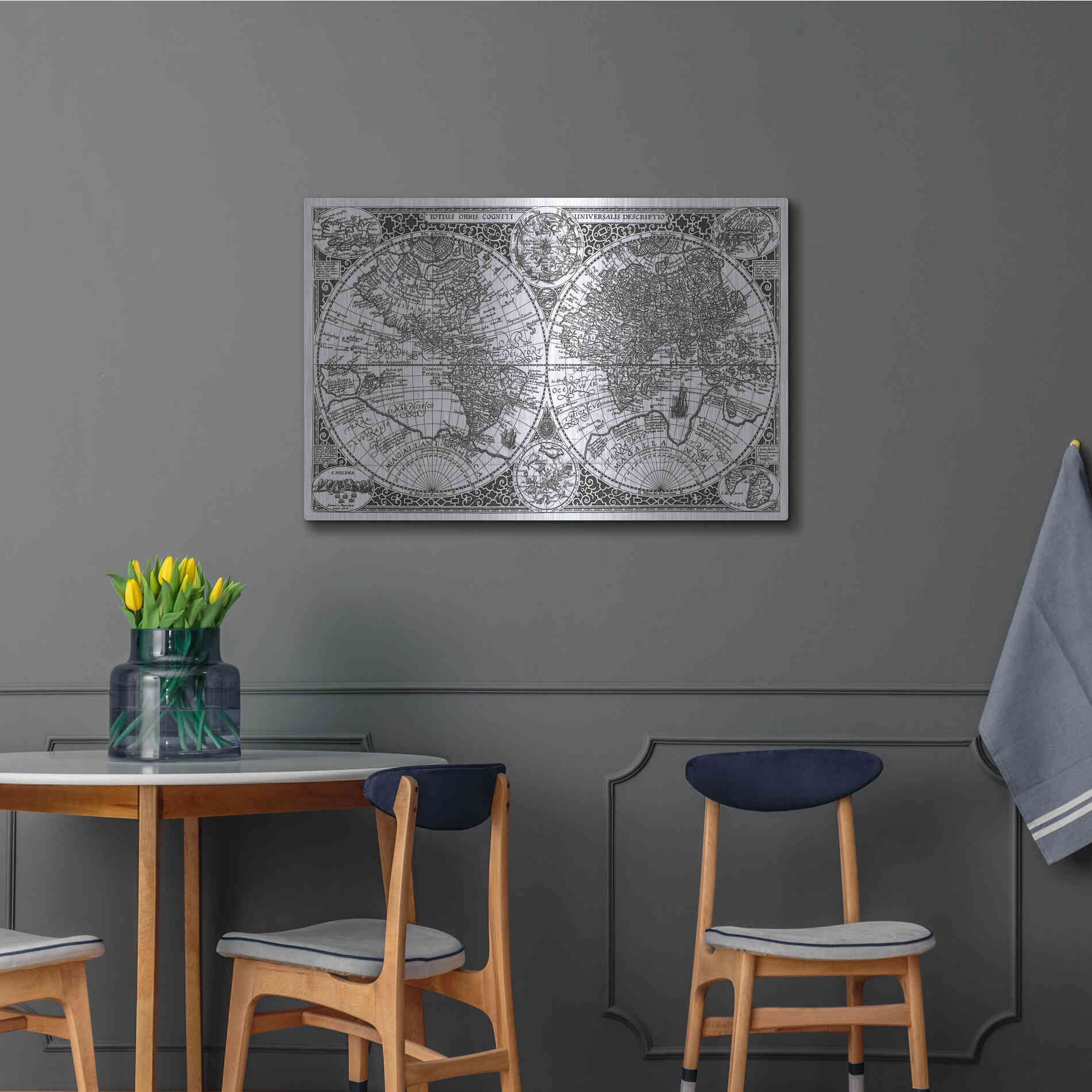 Luxe Metal Art 'Totius Orbis, Cogniti, Leiden 1605' by Paulus Merula, Metal Wall Art,36x24