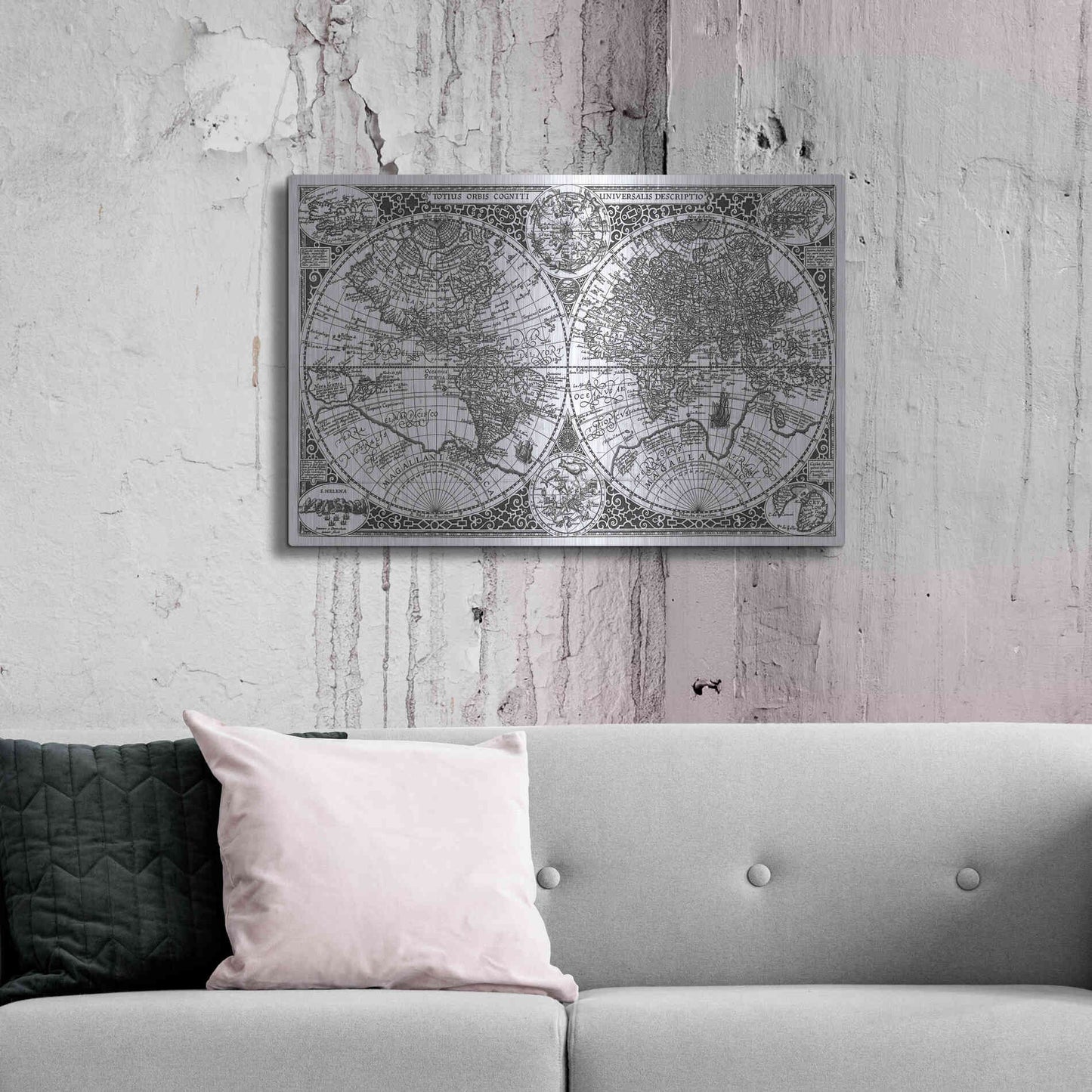 Luxe Metal Art 'Totius Orbis, Cogniti, Leiden 1605' by Paulus Merula, Metal Wall Art,36x24