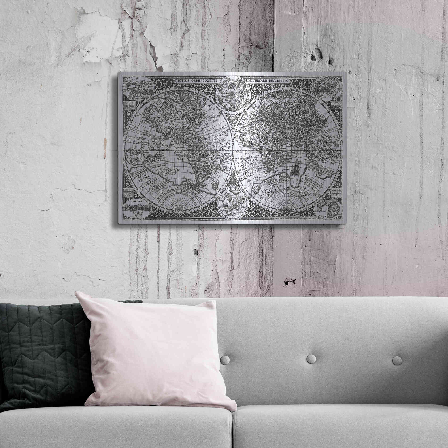 Luxe Metal Art 'Totius Orbis, Cogniti, Leiden 1605' by Paulus Merula, Metal Wall Art,36x24