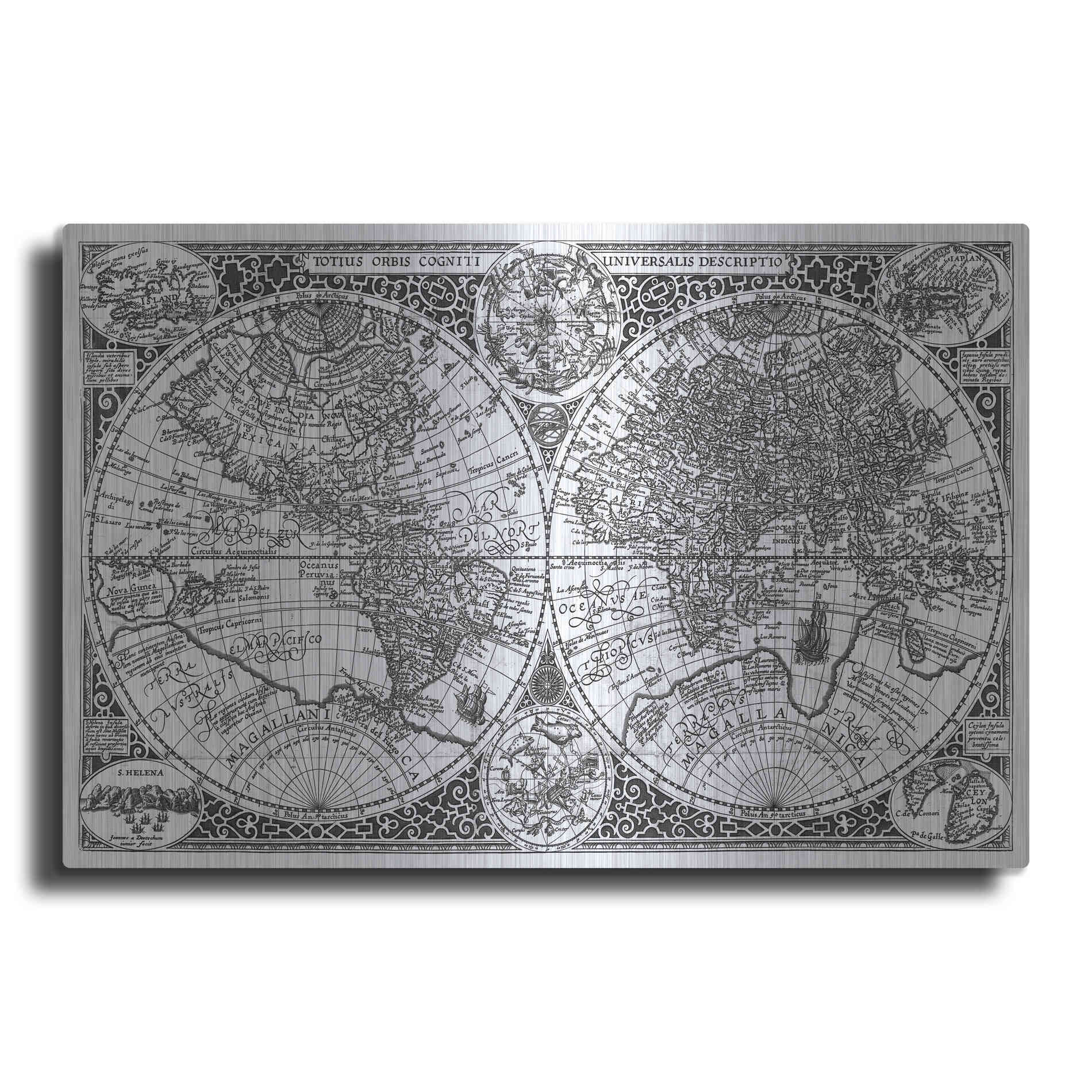 Luxe Metal Art 'Totius Orbis, Cogniti, Leiden 1605' by Paulus Merula, Metal Wall Art