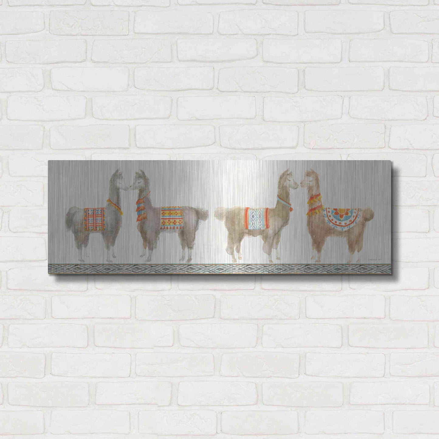 Luxe Metal Art 'Festive Llama V' by Danhui Nai, Metal Wall Art,36x12