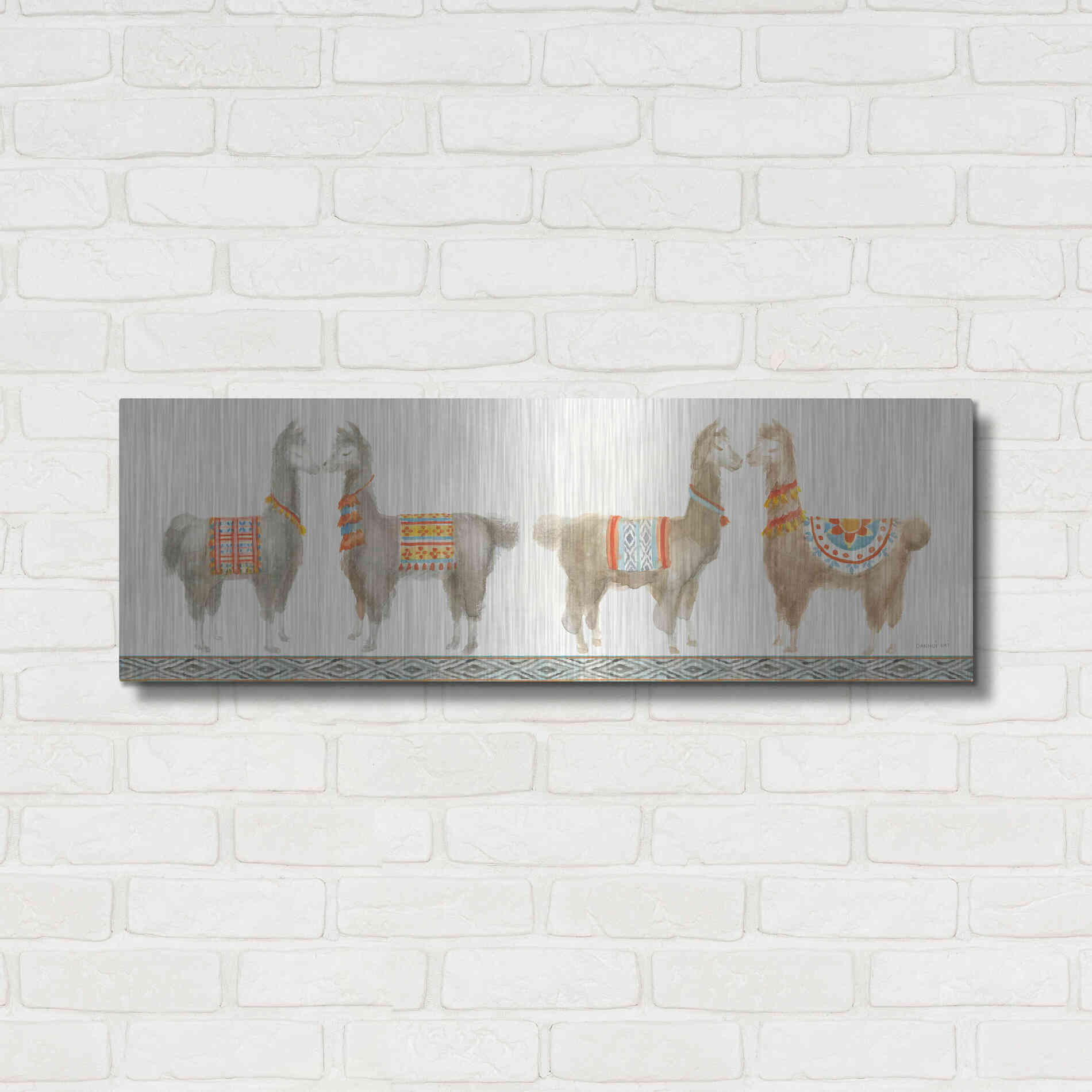 Luxe Metal Art 'Festive Llama V' by Danhui Nai, Metal Wall Art,36x12