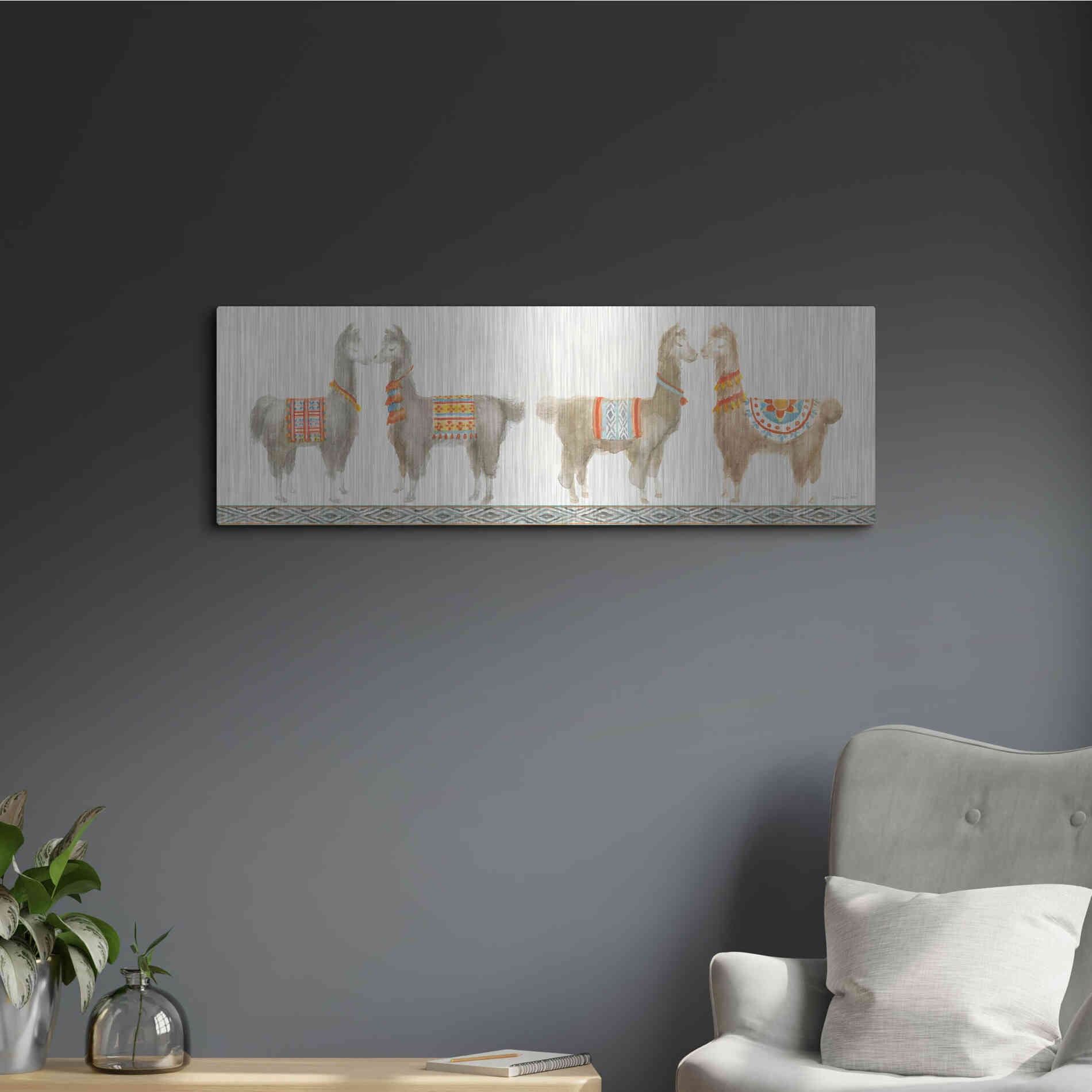 Luxe Metal Art 'Festive Llama V' by Danhui Nai, Metal Wall Art,36x12