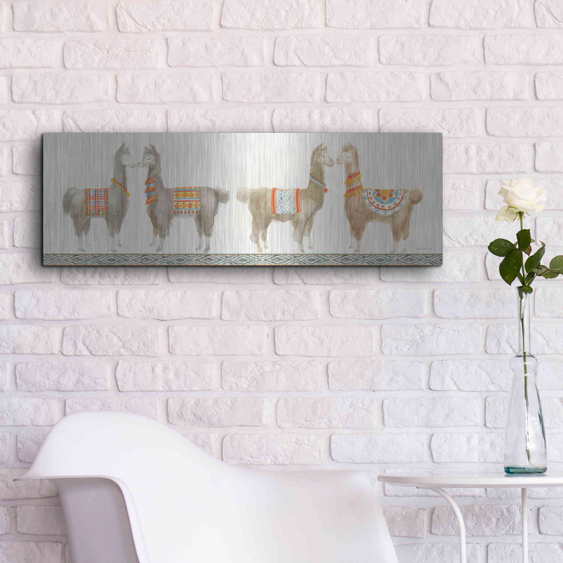 Luxe Metal Art 'Festive Llama V' by Danhui Nai, Metal Wall Art,36x12