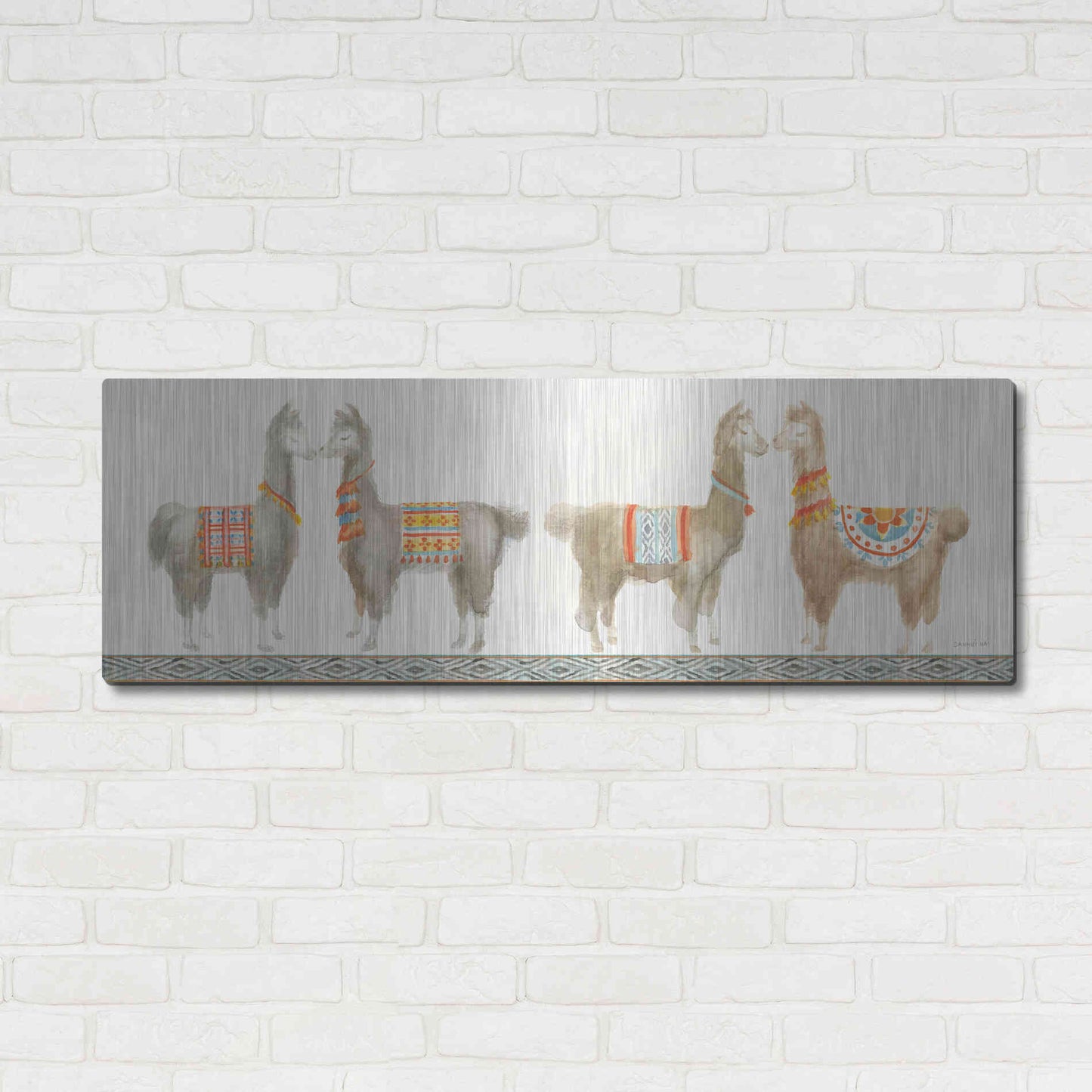 Luxe Metal Art 'Festive Llama V' by Danhui Nai, Metal Wall Art,48x16