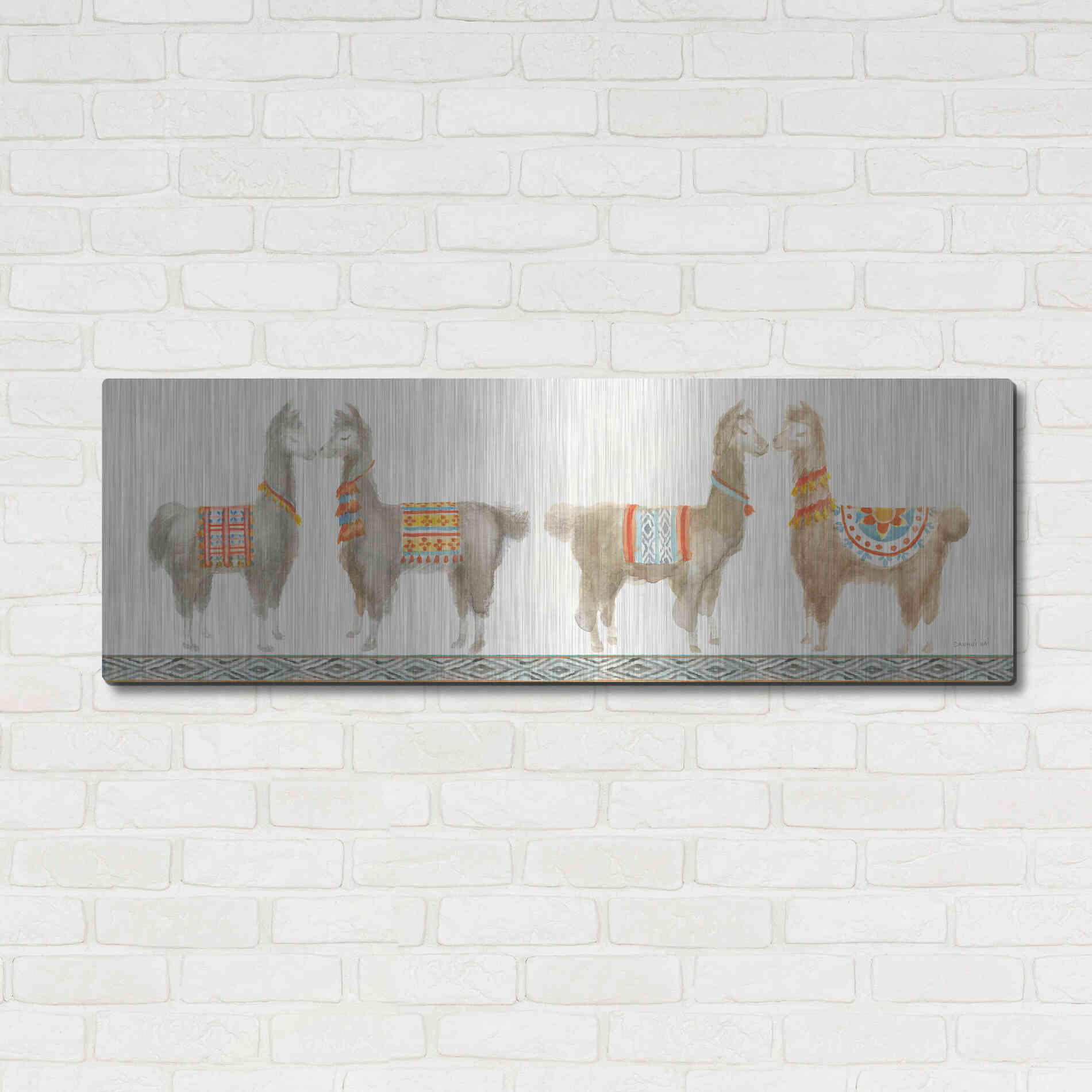Luxe Metal Art 'Festive Llama V' by Danhui Nai, Metal Wall Art,48x16
