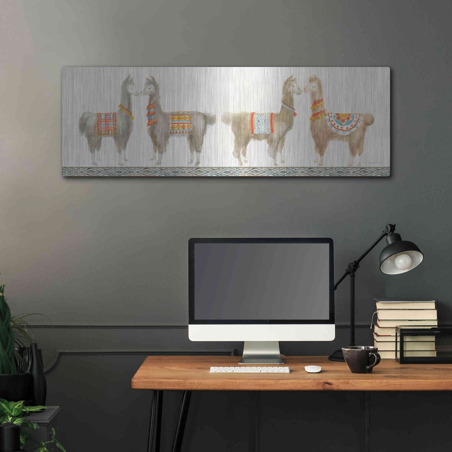 Luxe Metal Art 'Festive Llama V' by Danhui Nai, Metal Wall Art,48x16