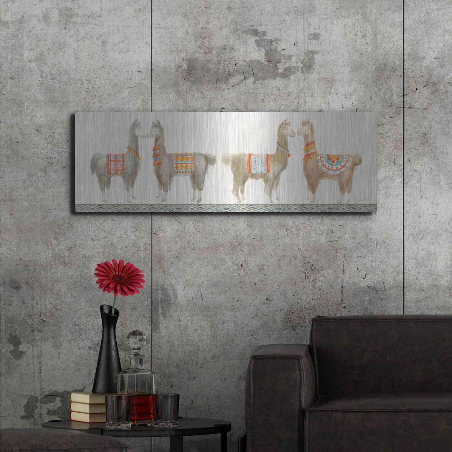Luxe Metal Art 'Festive Llama V' by Danhui Nai, Metal Wall Art,48x16