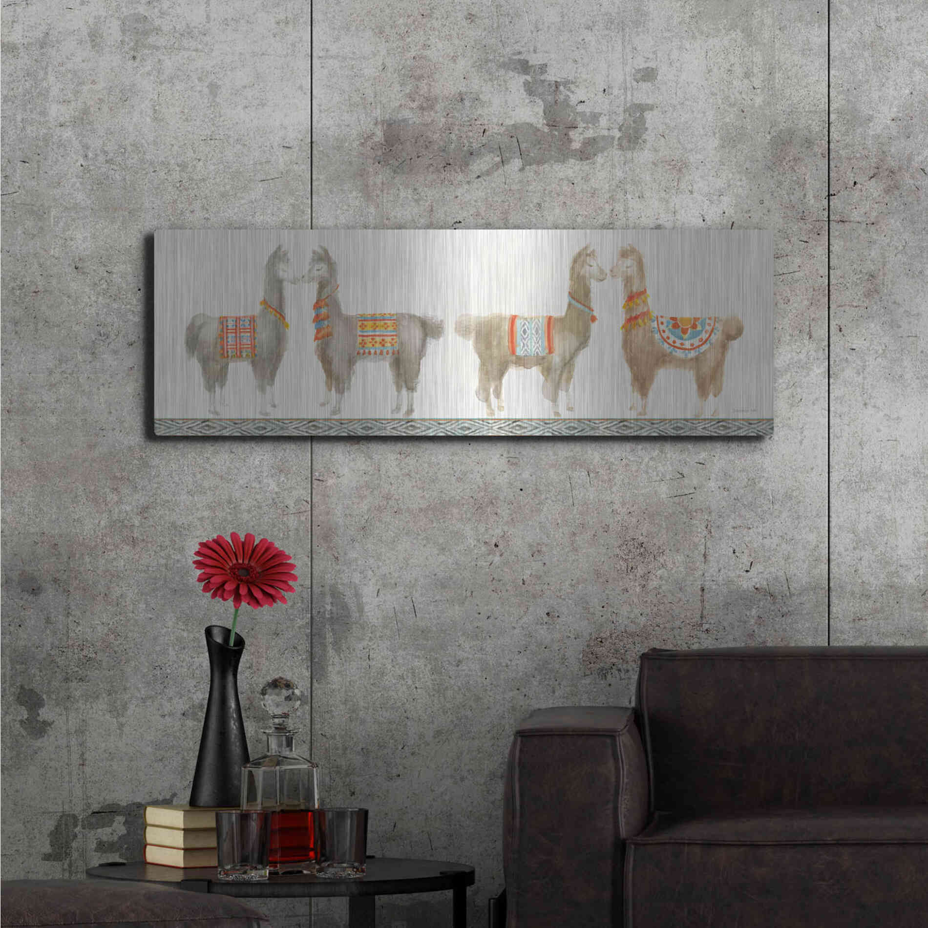 Luxe Metal Art 'Festive Llama V' by Danhui Nai, Metal Wall Art,48x16