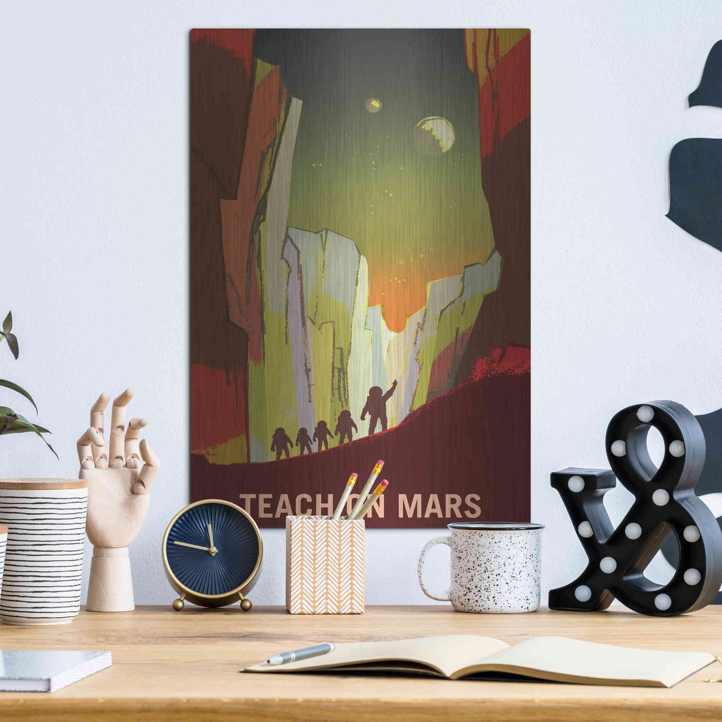 Luxe Metal Art 'Mars Explorer Series: Teach on Mars' Space Metal Wall Art,12x16