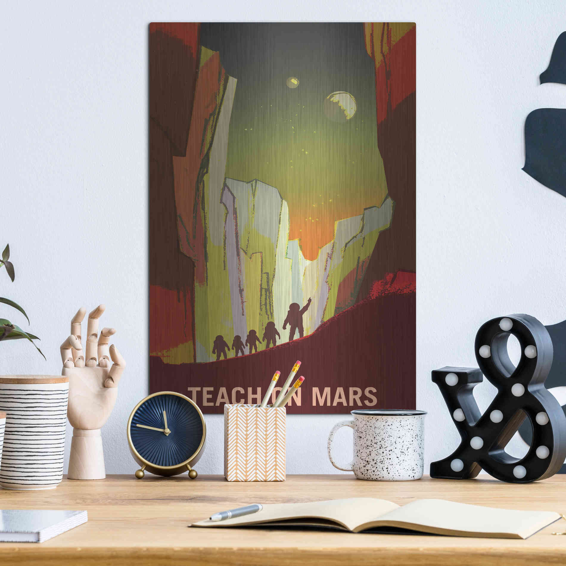 Luxe Metal Art 'Mars Explorer Series: Teach on Mars' Space Metal Wall Art,12x16