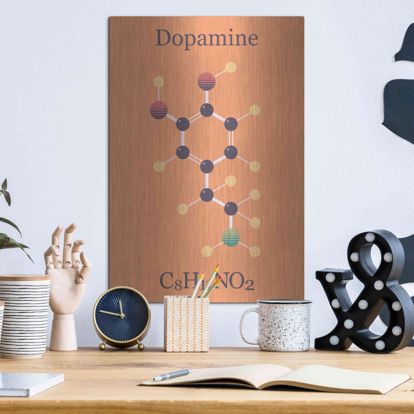 Luxe Metal Art 'Peace Or Dopamine Molecule I' by Epic Portfolio, Metal Wall Art,12x16