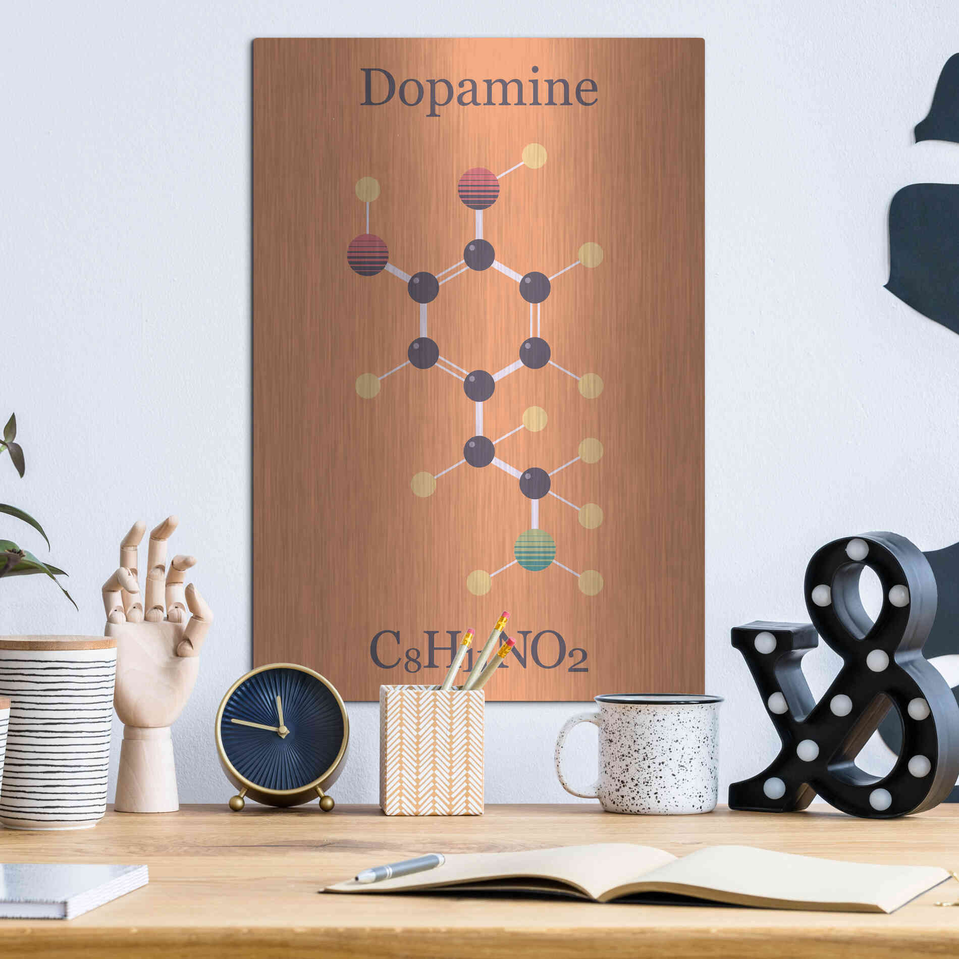 Luxe Metal Art 'Peace Or Dopamine Molecule I' by Epic Portfolio, Metal Wall Art,12x16