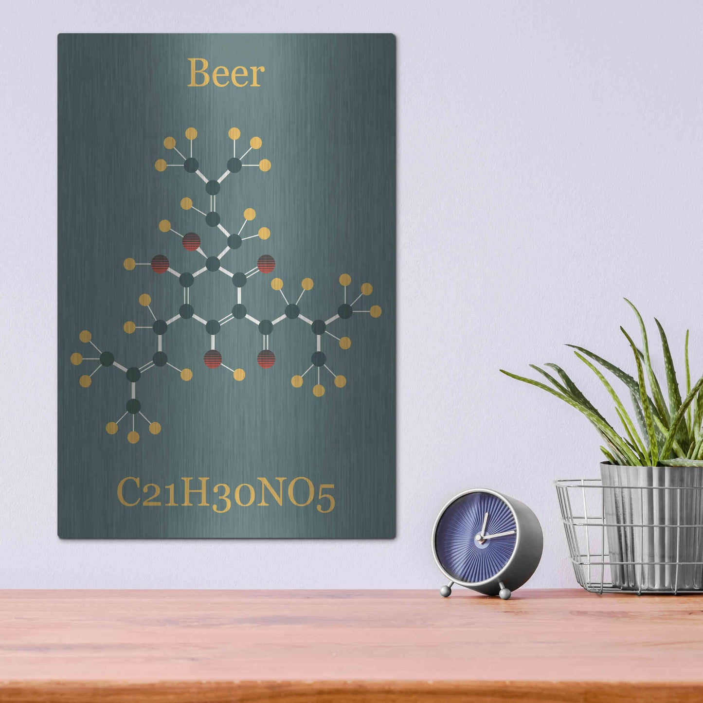 Luxe Metal Art 'Beer Molecule II' by Epic Portfolio, Metal Wall Art,12x16