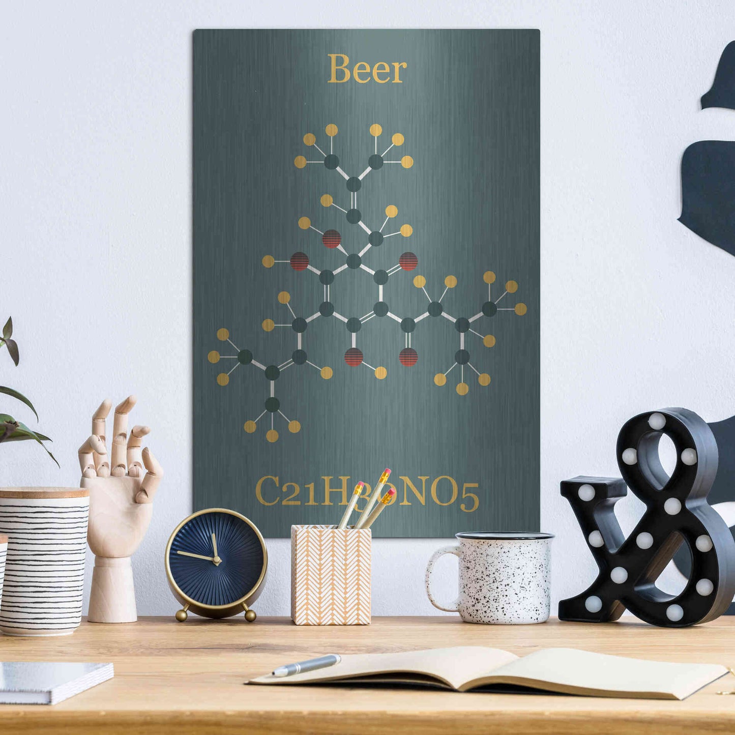 Luxe Metal Art 'Beer Molecule II' by Epic Portfolio, Metal Wall Art,12x16