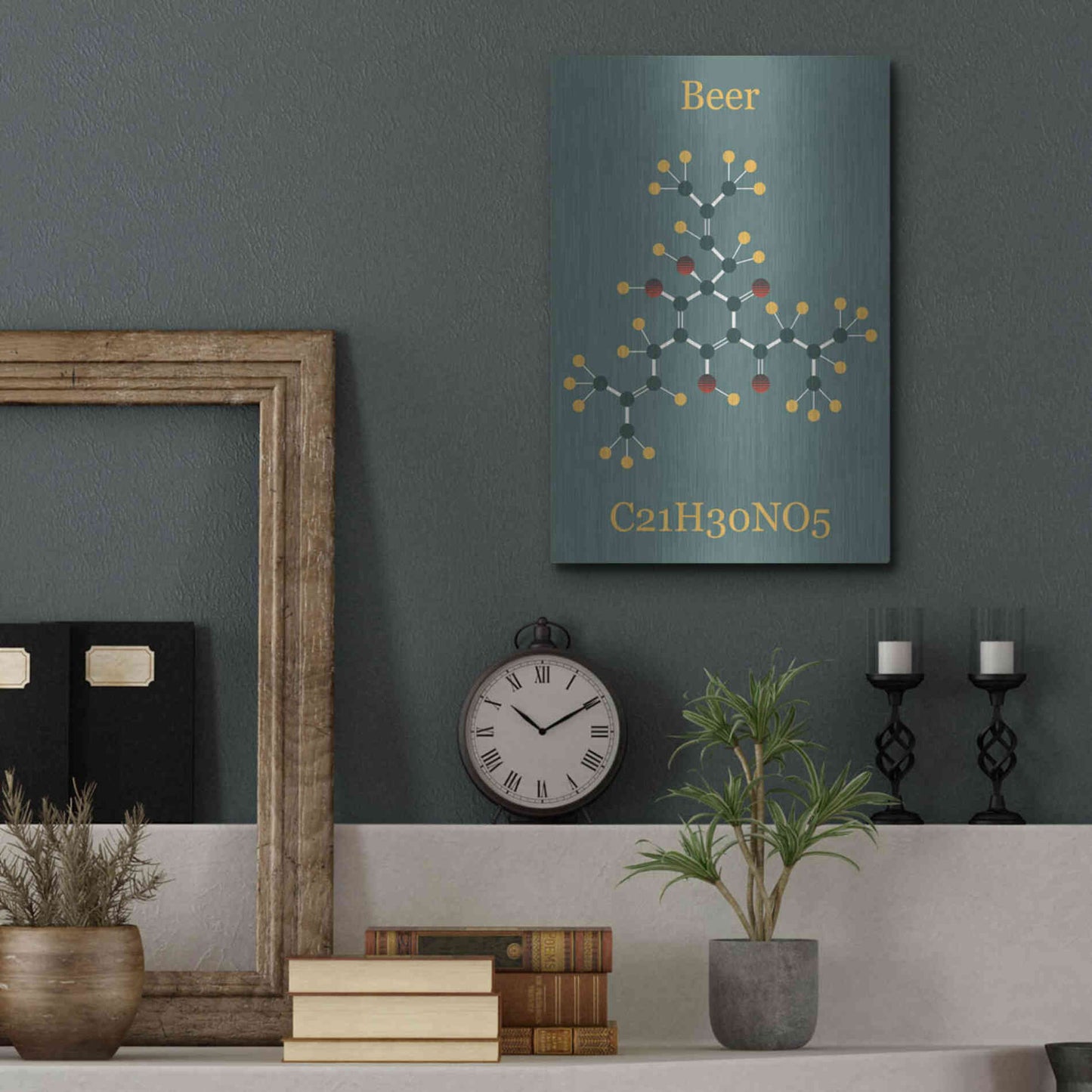 Luxe Metal Art 'Beer Molecule II' by Epic Portfolio, Metal Wall Art,12x16