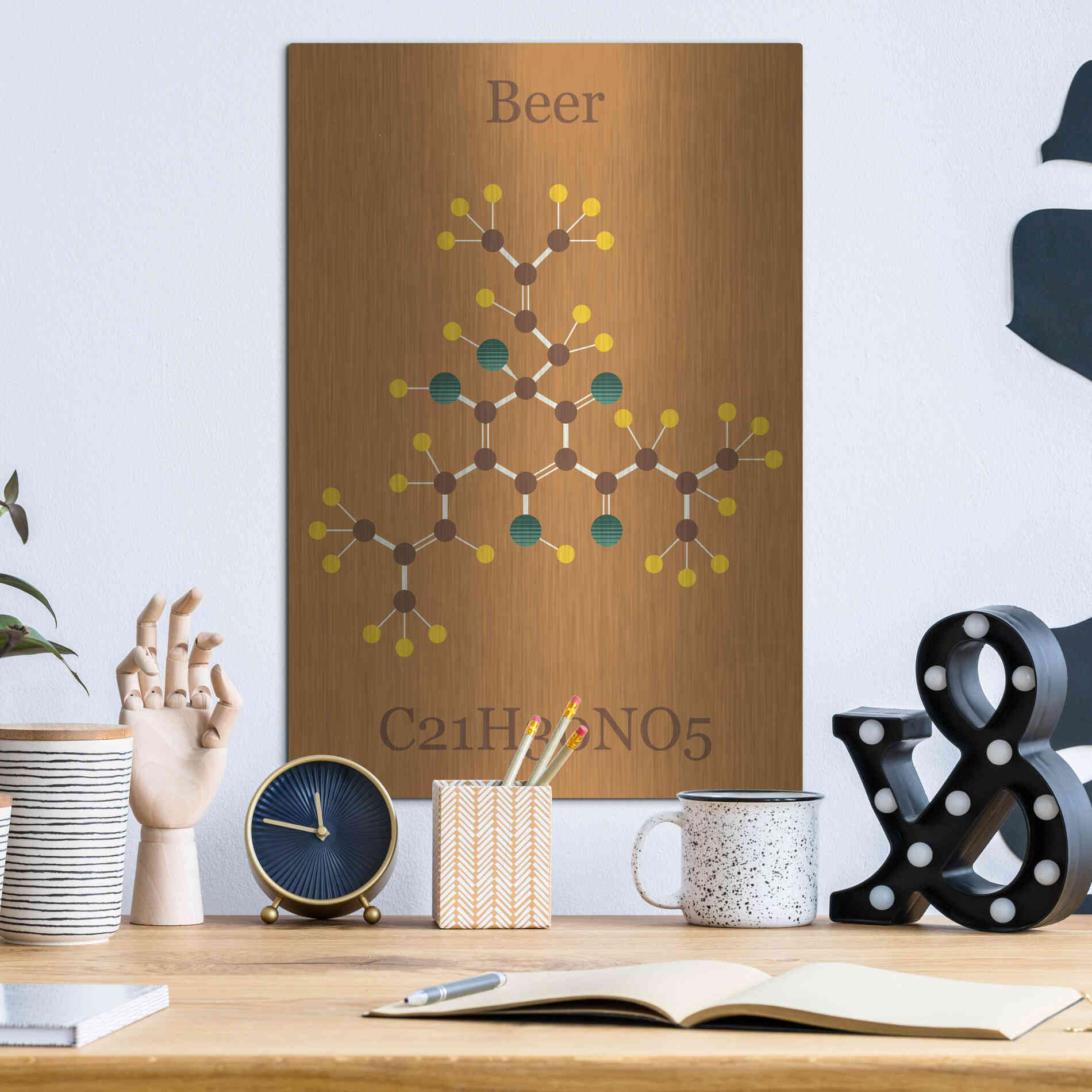 Luxe Metal Art 'Beer Molecule I' by Epic Portfolio, Metal Wall Art,12x16