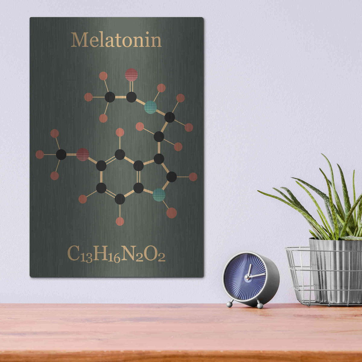 Luxe Metal Art 'Melatonin Molecule III' by Epic Portfolio, Metal Wall Art,12x16