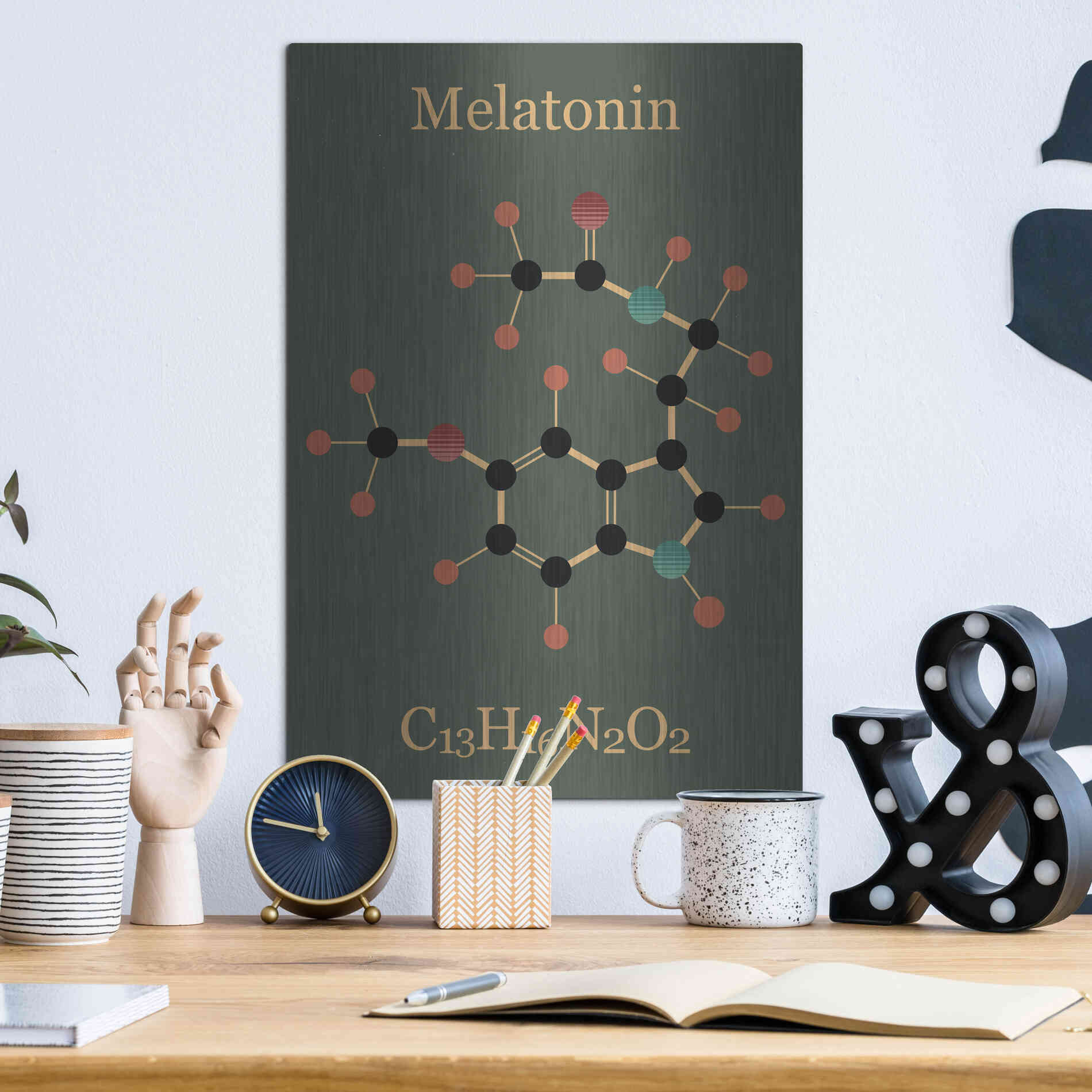 Luxe Metal Art 'Melatonin Molecule III' by Epic Portfolio, Metal Wall Art,12x16
