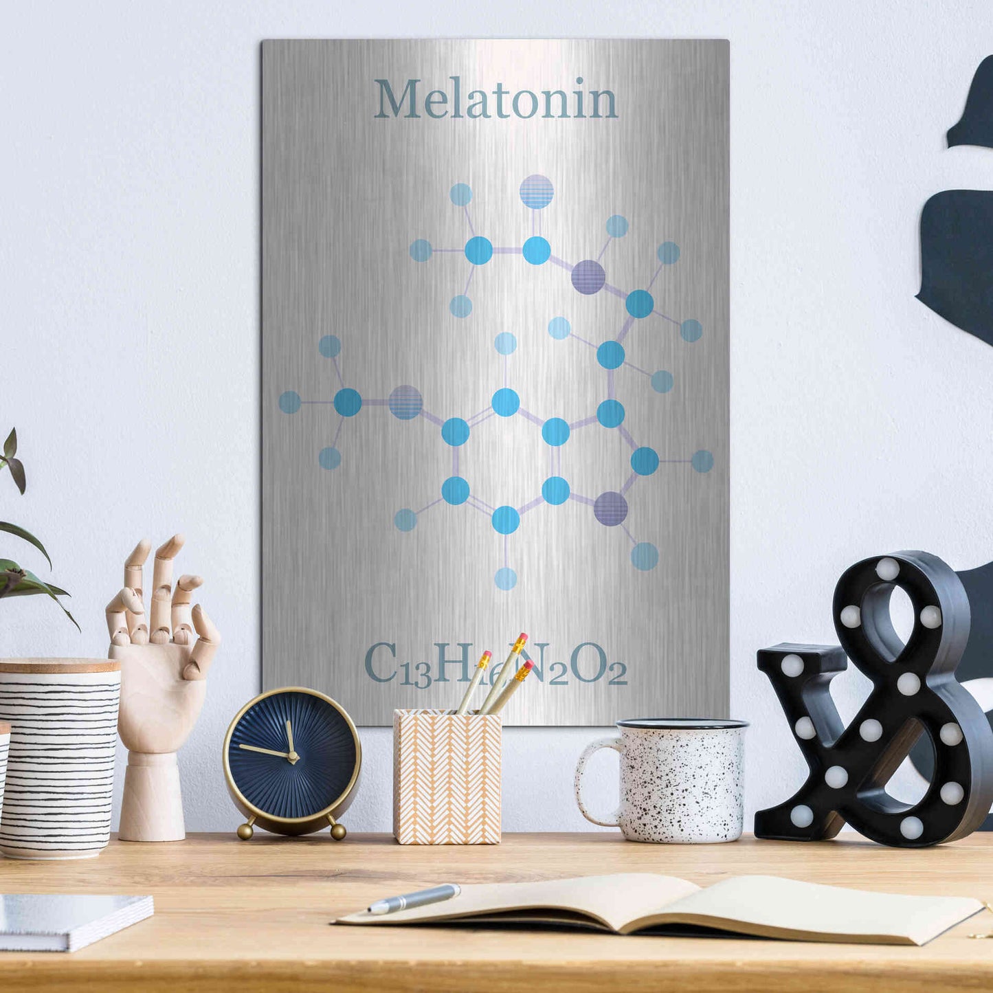 Luxe Metal Art 'Melatonin Molecule II' by Epic Portfolio, Metal Wall Art,12x16
