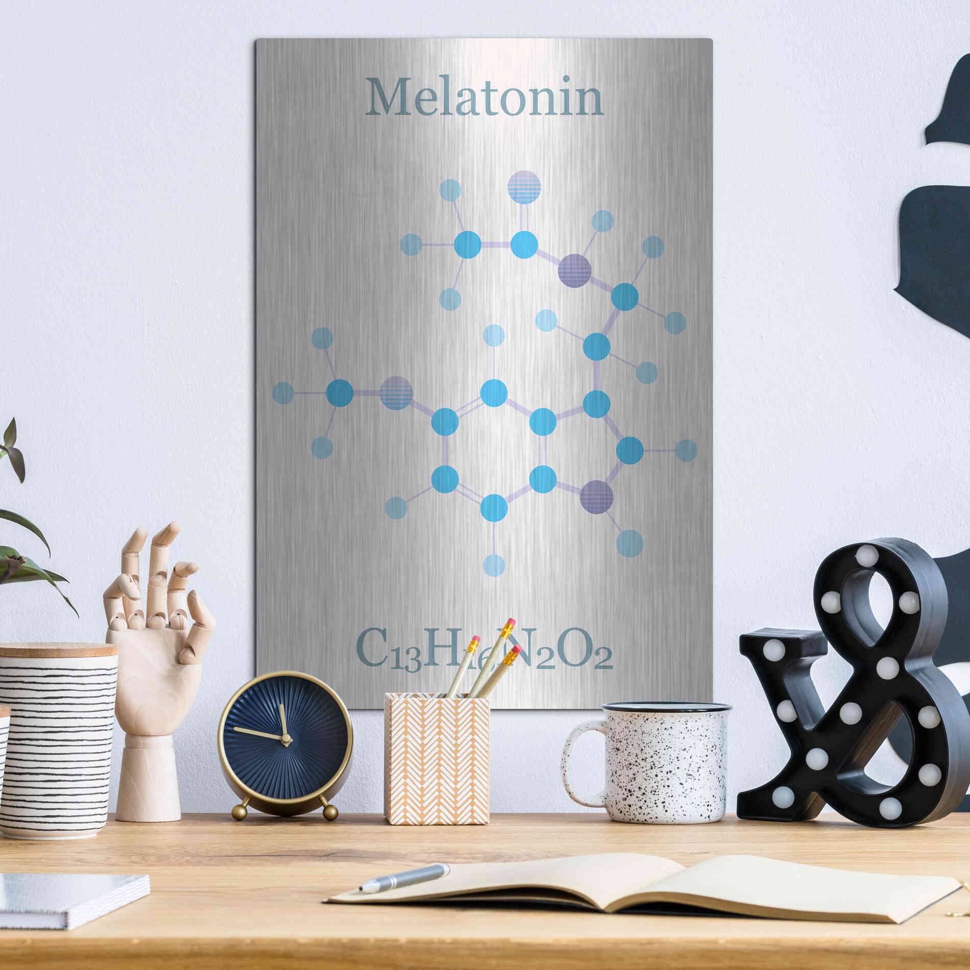 Luxe Metal Art 'Melatonin Molecule II' by Epic Portfolio, Metal Wall Art,12x16