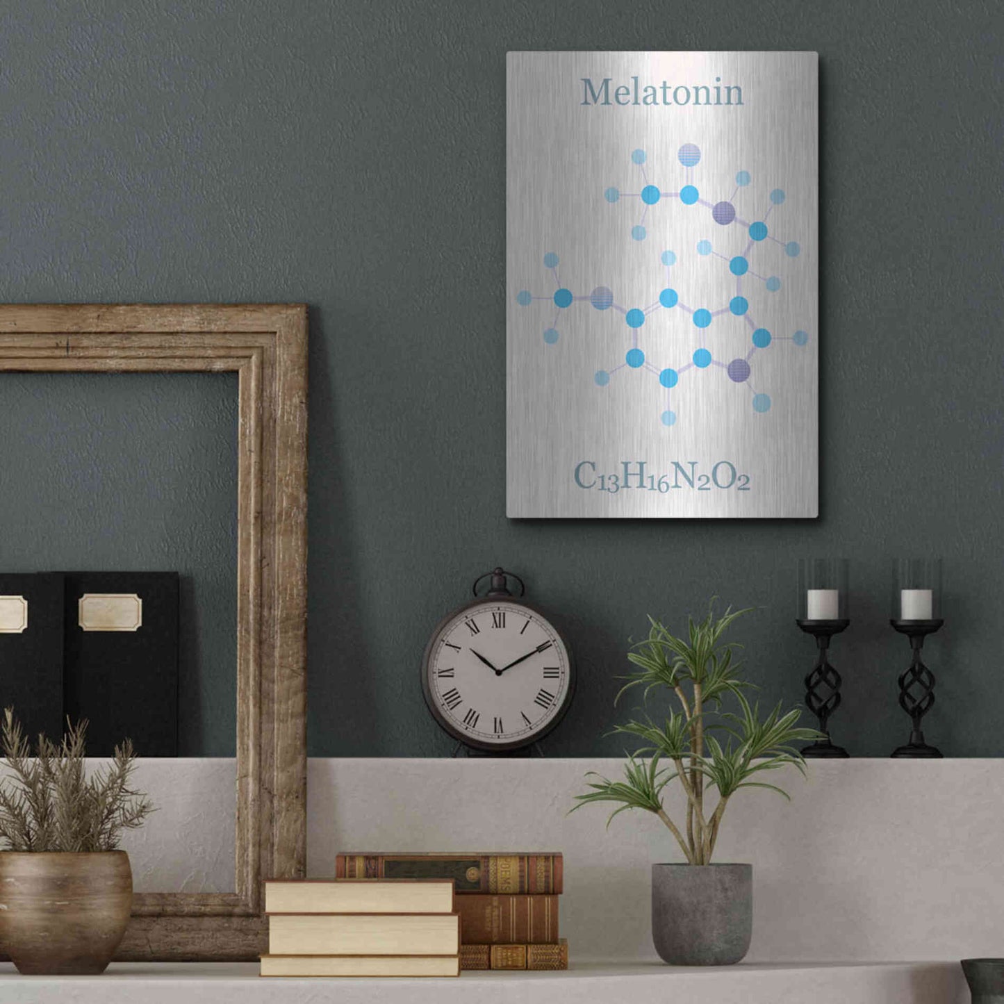 Luxe Metal Art 'Melatonin Molecule II' by Epic Portfolio, Metal Wall Art,12x16