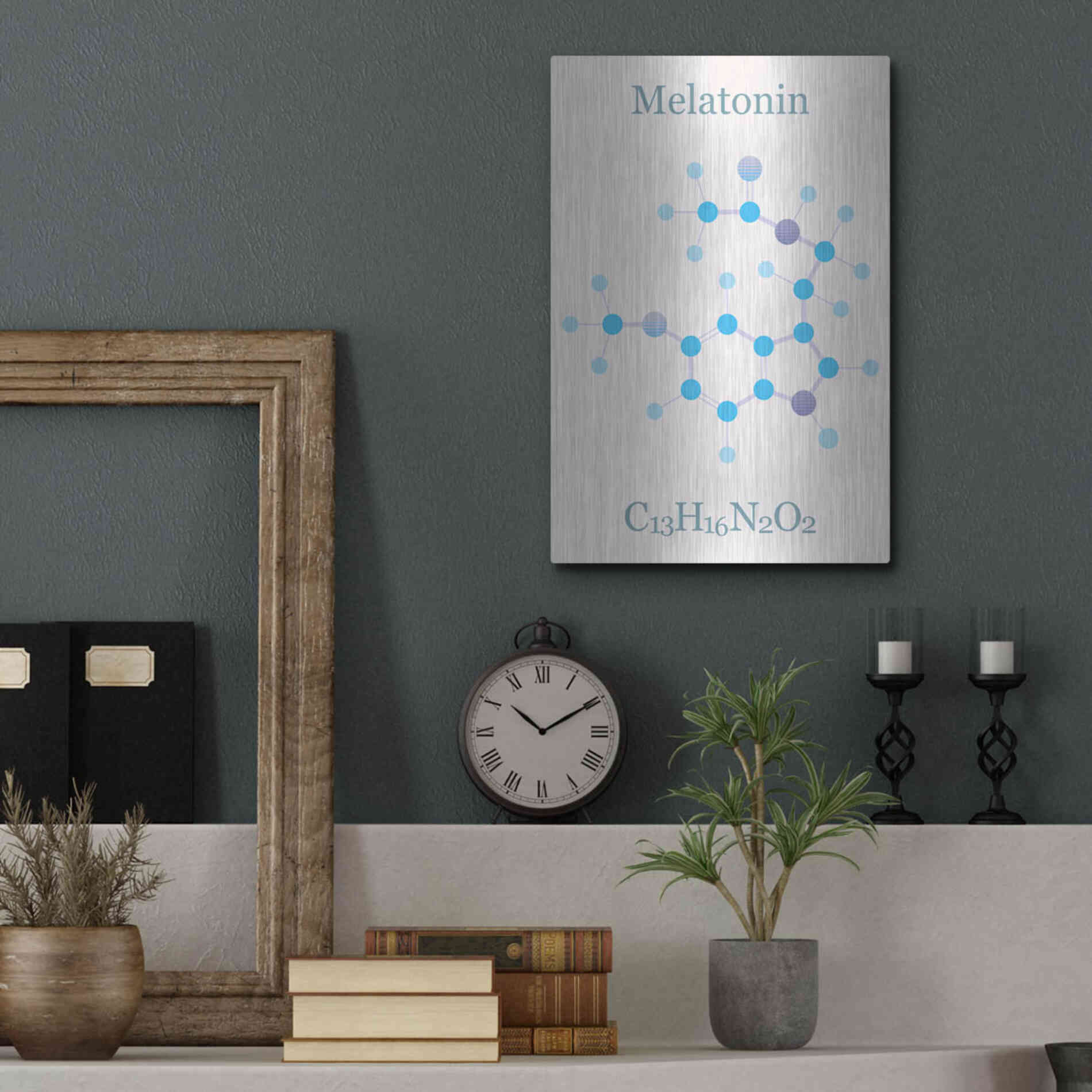 Luxe Metal Art 'Melatonin Molecule II' by Epic Portfolio, Metal Wall Art,12x16