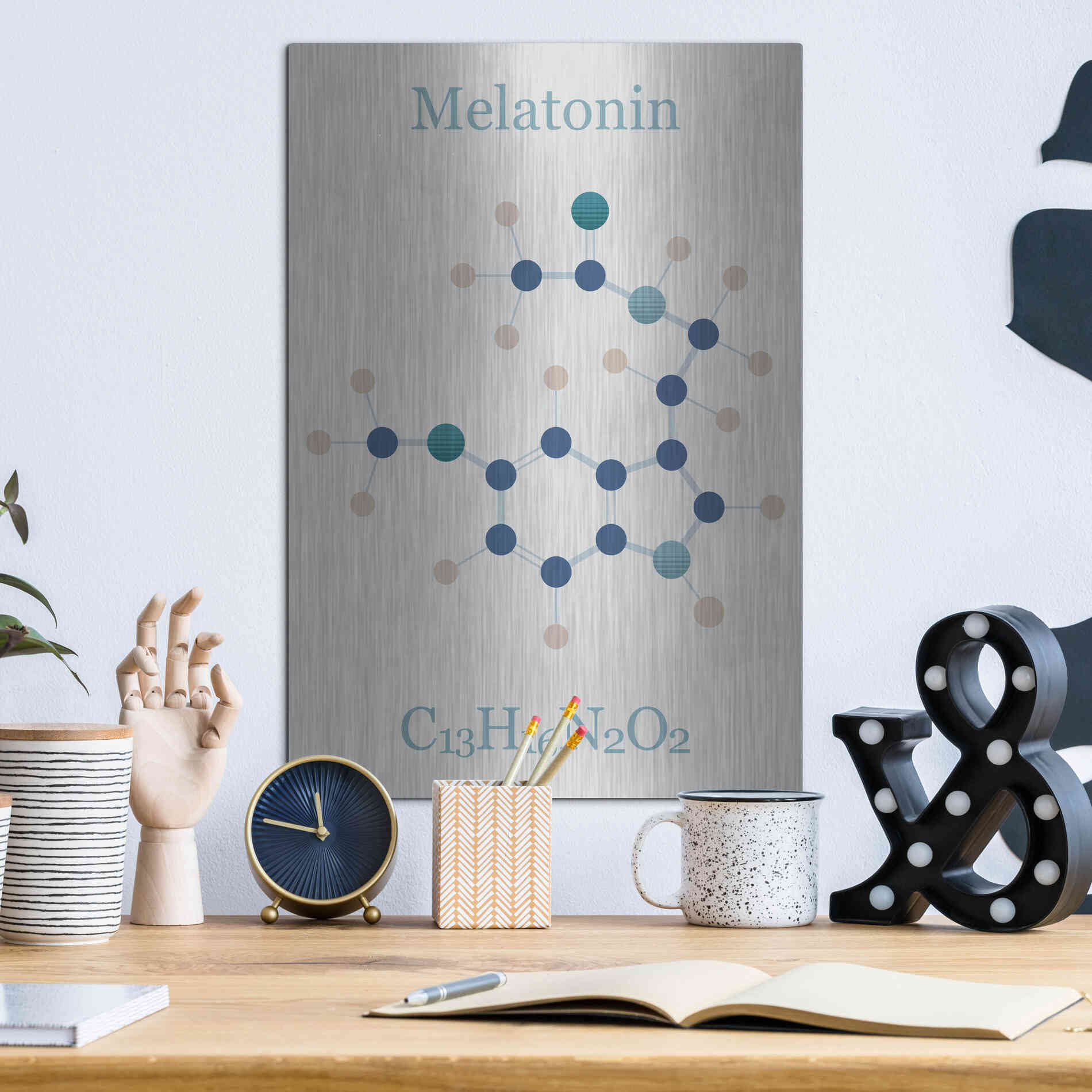Luxe Metal Art 'Melatonin Molecule I' by Epic Portfolio, Metal Wall Art,12x16