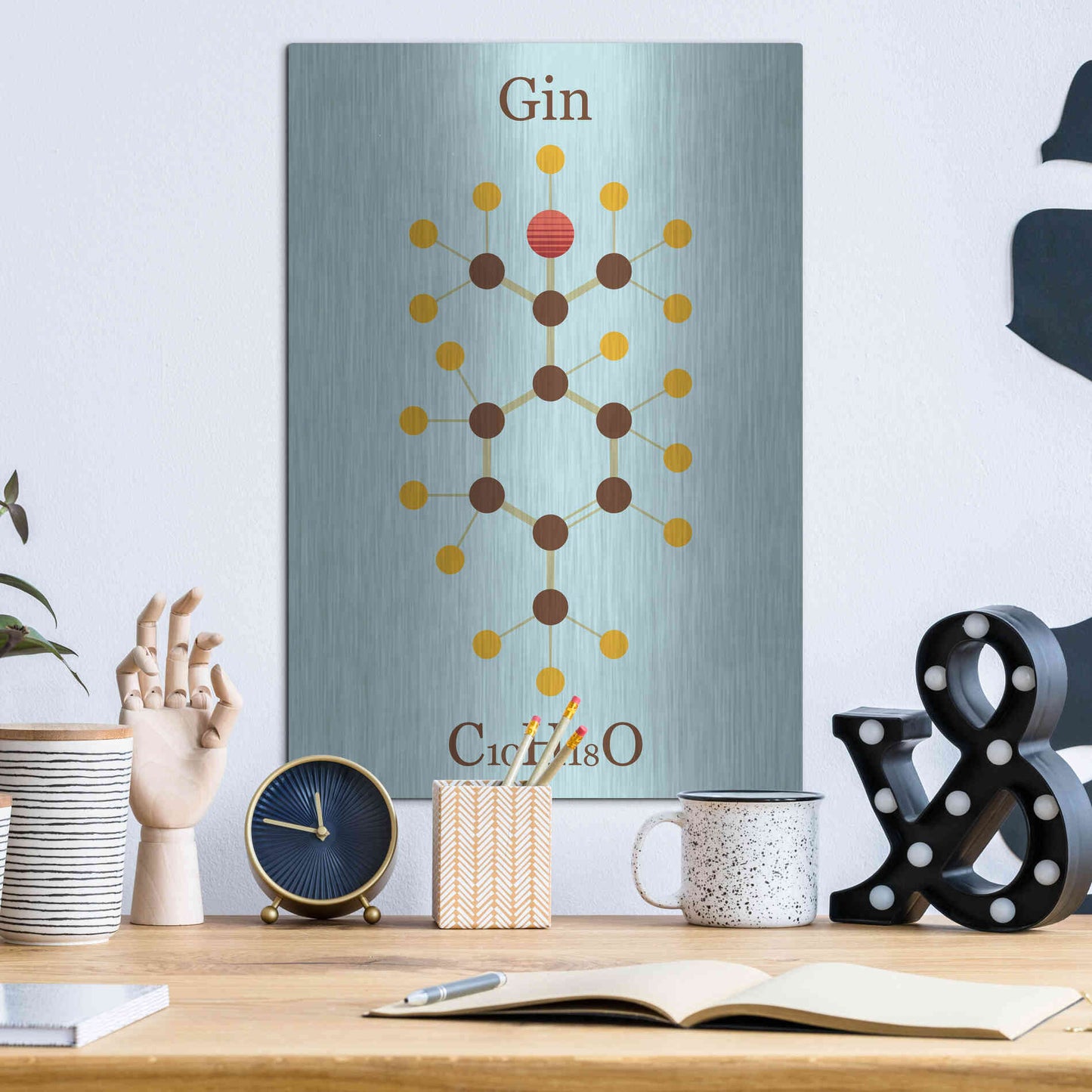 Luxe Metal Art 'Gin Molecule' by Epic Portfolio, Metal Wall Art,12x16