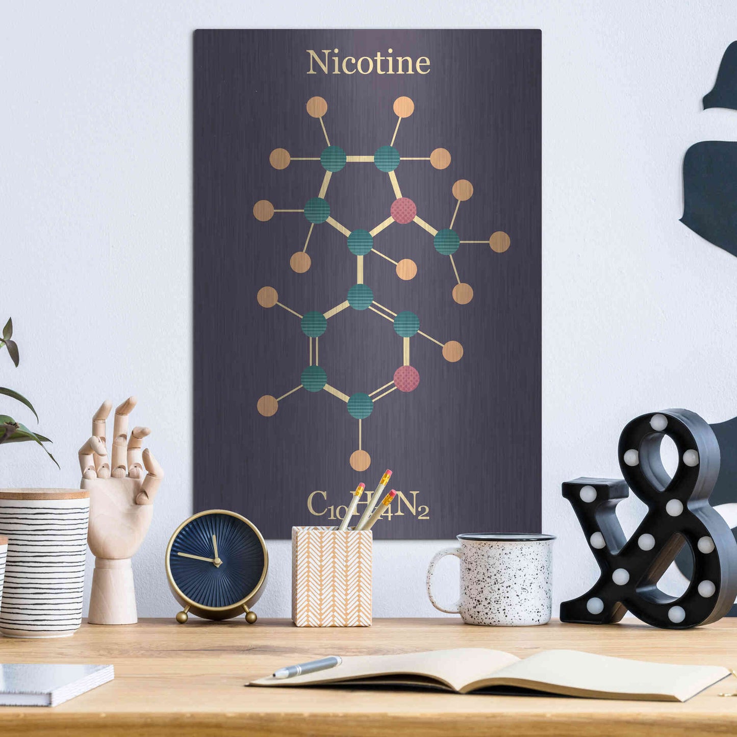 Luxe Metal Art 'Nicotine Molecule' by Epic Portfolio, Metal Wall Art,12x16