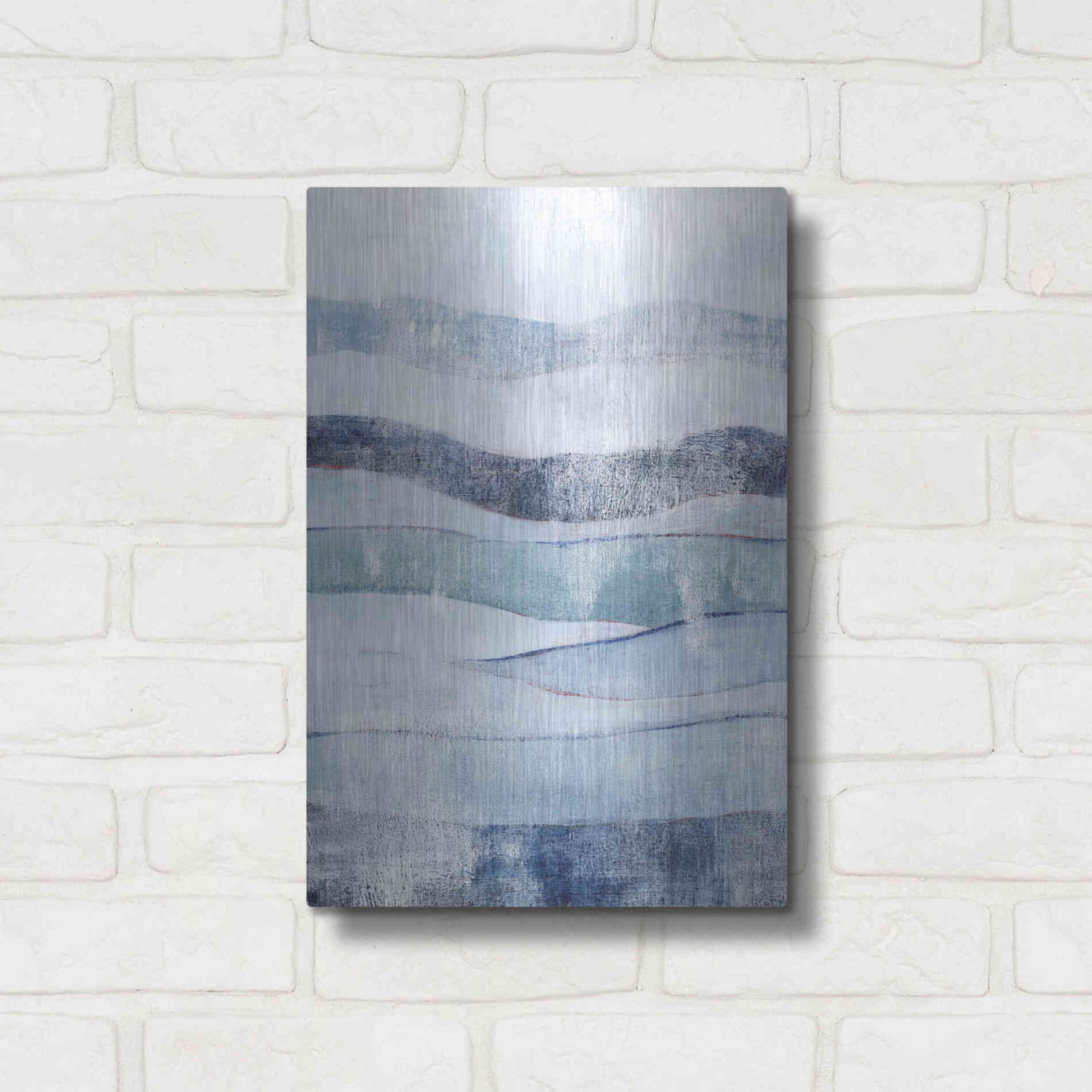 Luxe Metal Art 'White Out In Blue I' by Grace Popp, Metal Wall Art,12x16